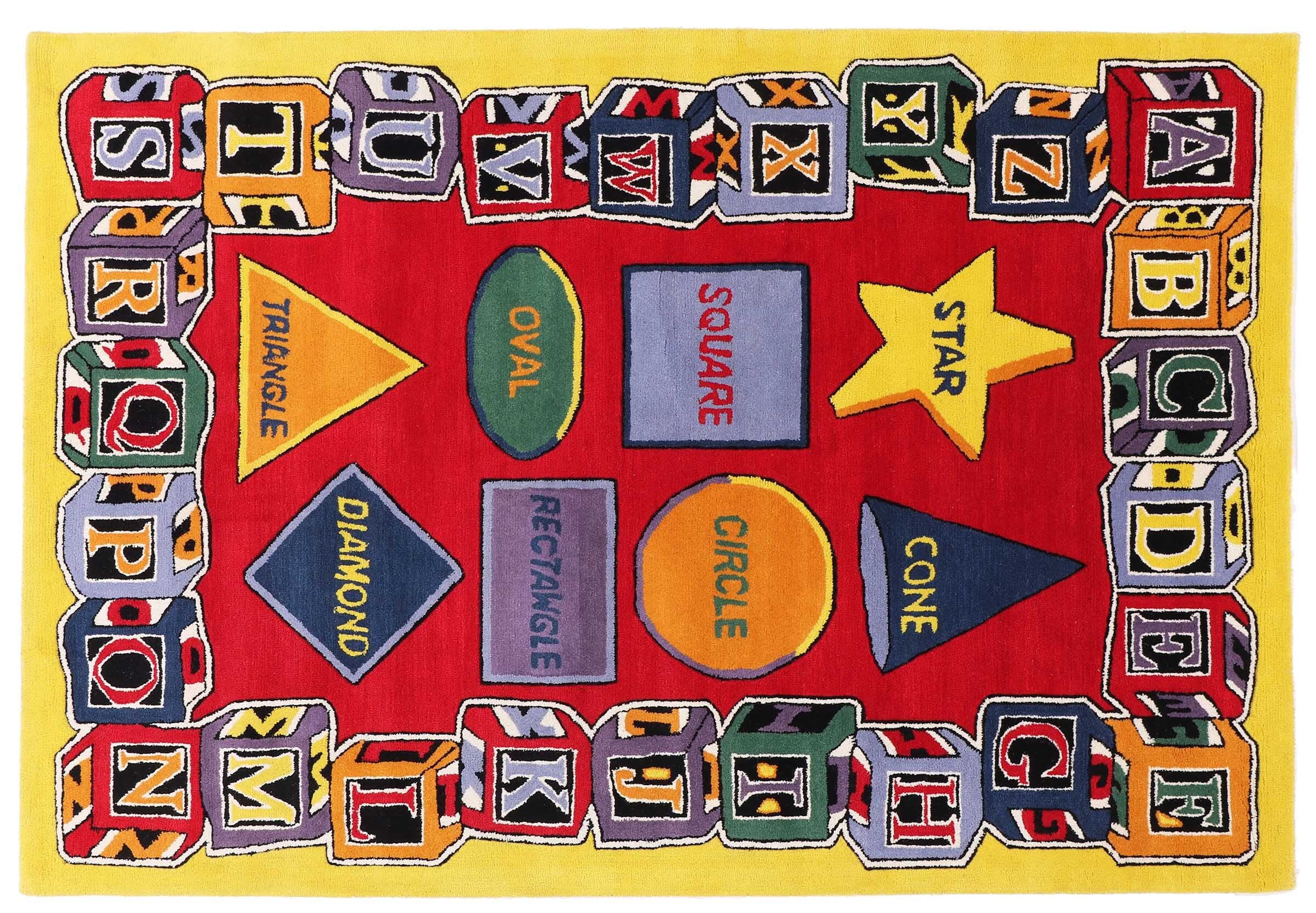 Tapis enfant géométrique rouge grand format 170x240cm chambre