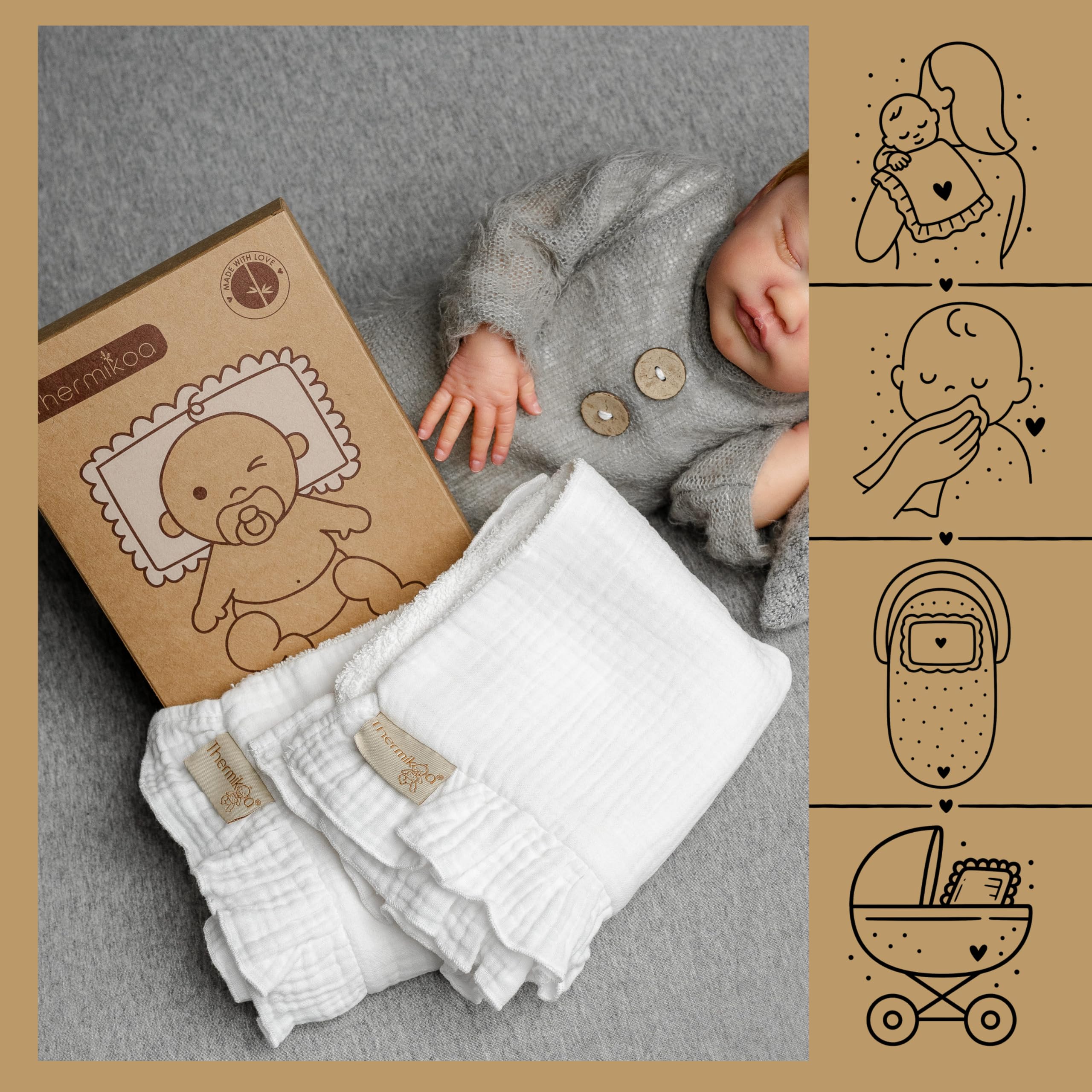 Thermikoa Protège Matelas Bébé Coton Alèse Absorbante Lange Mousseline Multi Usage Couffin Nacelle Bave Régurgitations Allaitement Douceur Naturelle Pack 2