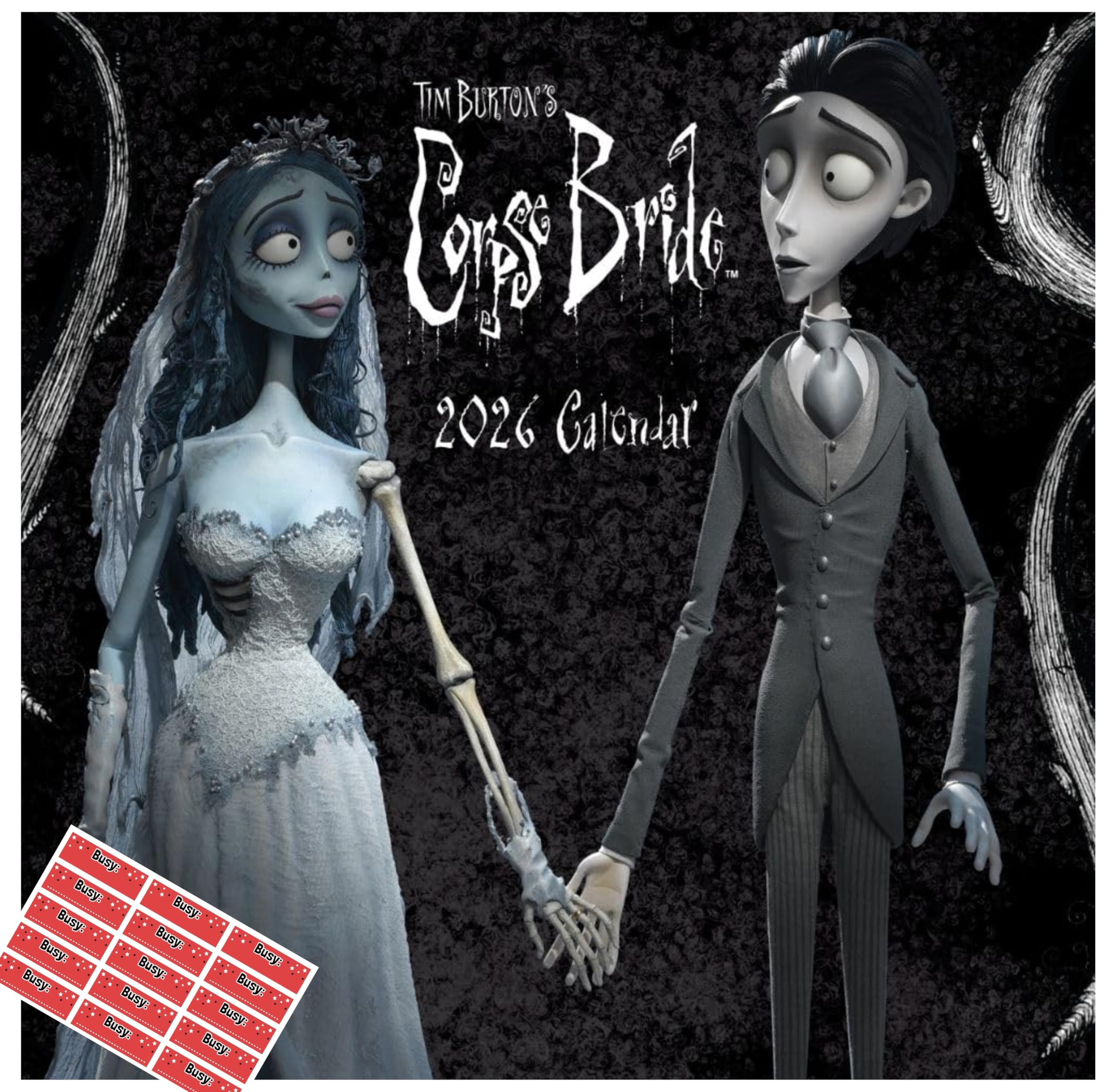 Corpse Bride Calendar 2026 Tim Burton's Square Wall Calendar With FREE Organising Stickers Included