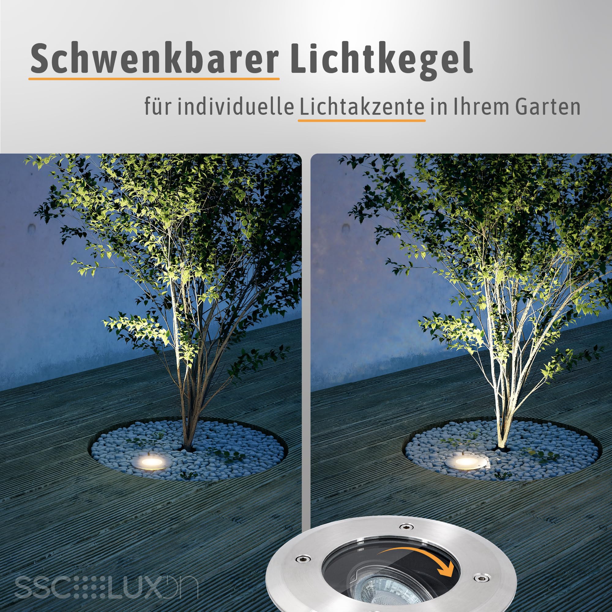 SSC-LUXon 3er Set JUAVI Bodeneinbaustrahler Aussen schwenkbar LED Smart GU10 WLAN RGB CCT - Bodenstrahler befahrbar Steuerung per App & Sprache