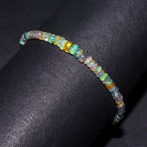 Miniatura 5 de InfinityGemsArt Natural Black Opal Gemstone Dainty Beads Bracelet Women, October Birthstone, Healing Crystals, Gorgeous Jewelry Gift, 925 Sterling