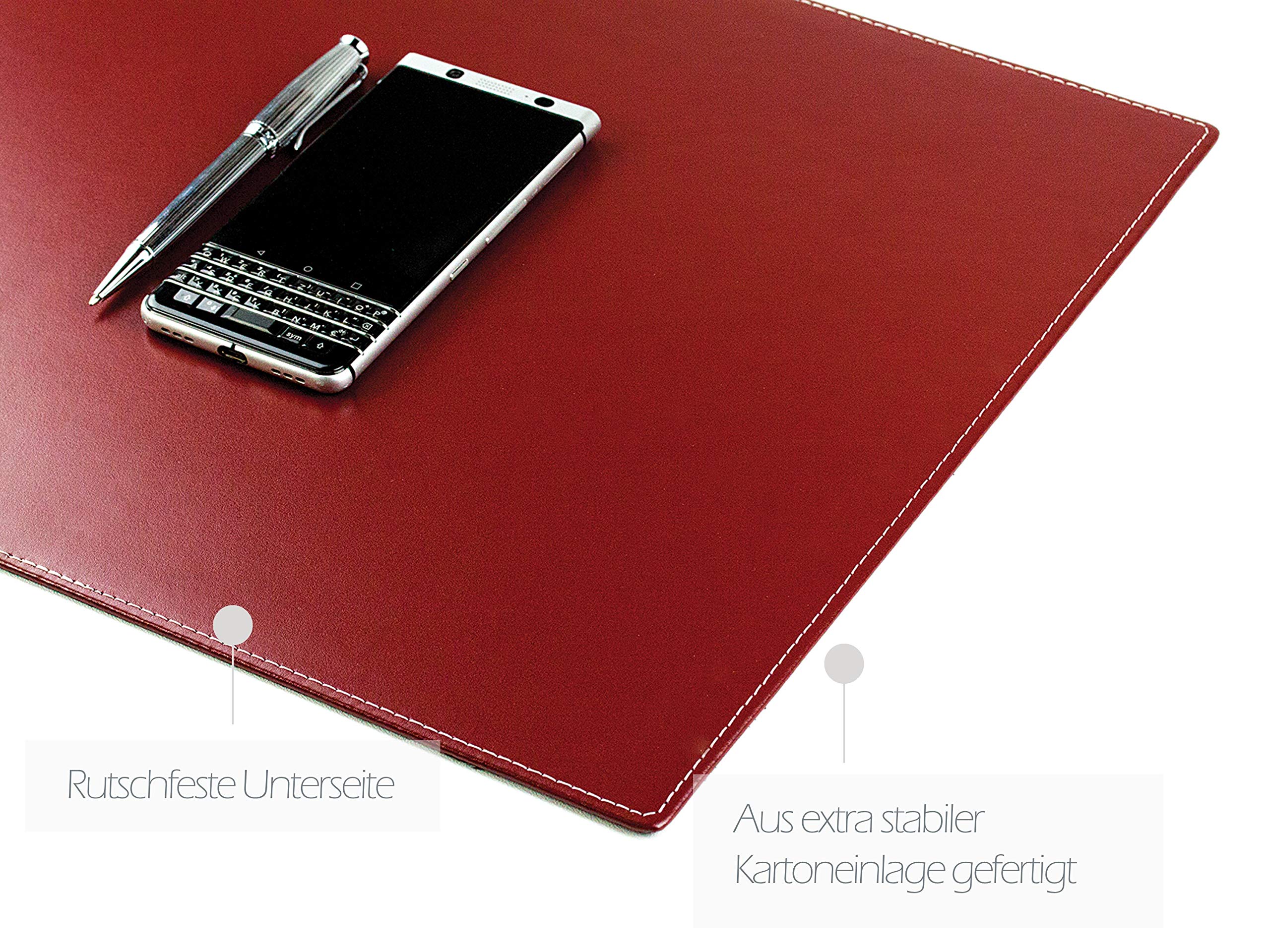 DELMON VARONE - Personalisierbare Schreibtischunterlage Cambridge Top Grain Leder rot, Rutschfeste Echtleder Schreibunterlage abwaschbar, Schreibtisch Unterlage geeignet als Mouse Pad, 45 x 35 cm