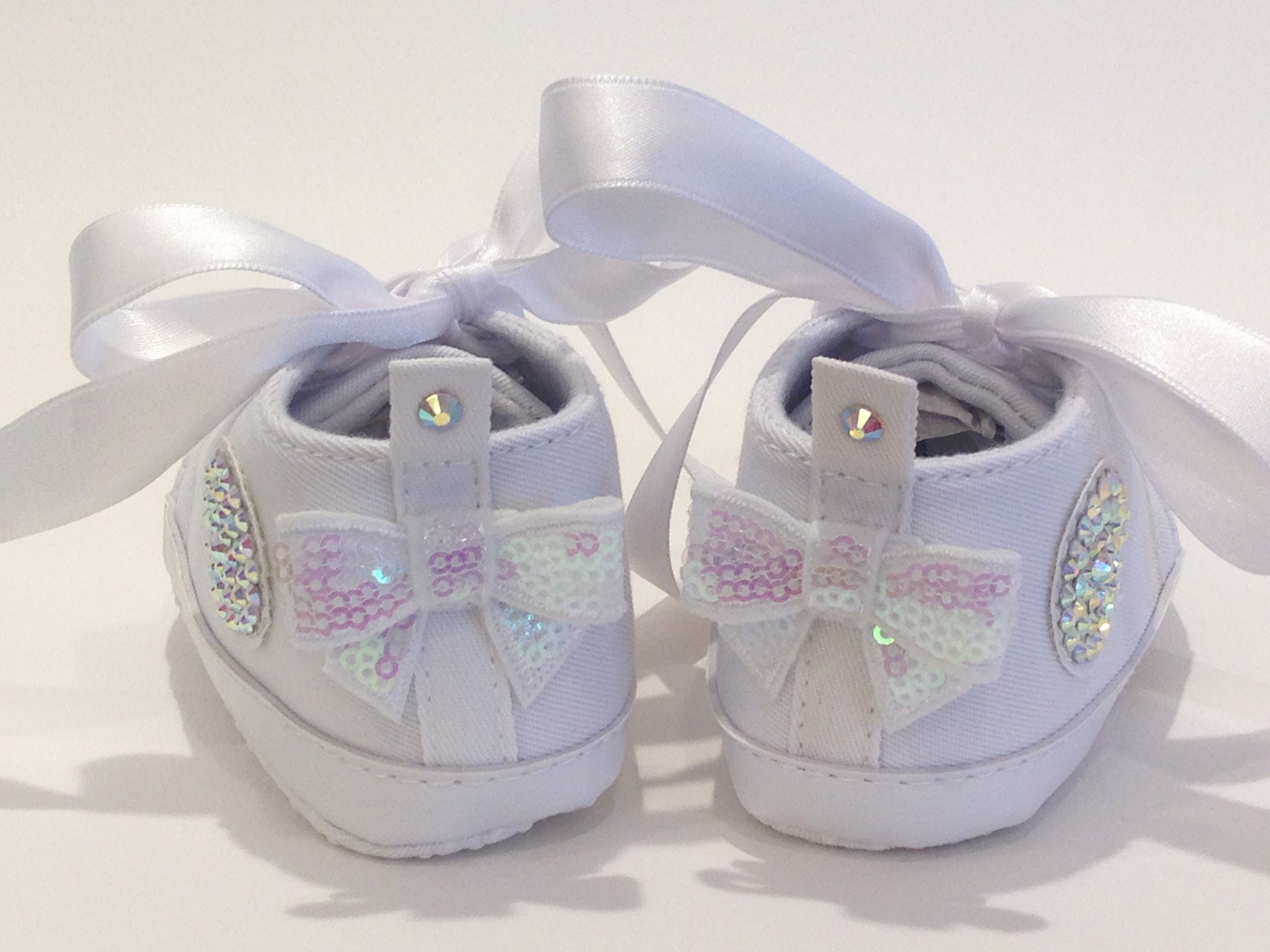 Scarpe Bambina 3-6 Mesi Bianche con Cristalli Strass, Sneakers Battesimo Bimba Neonato Taglia 18/19 (11cm) Bebè Luxury