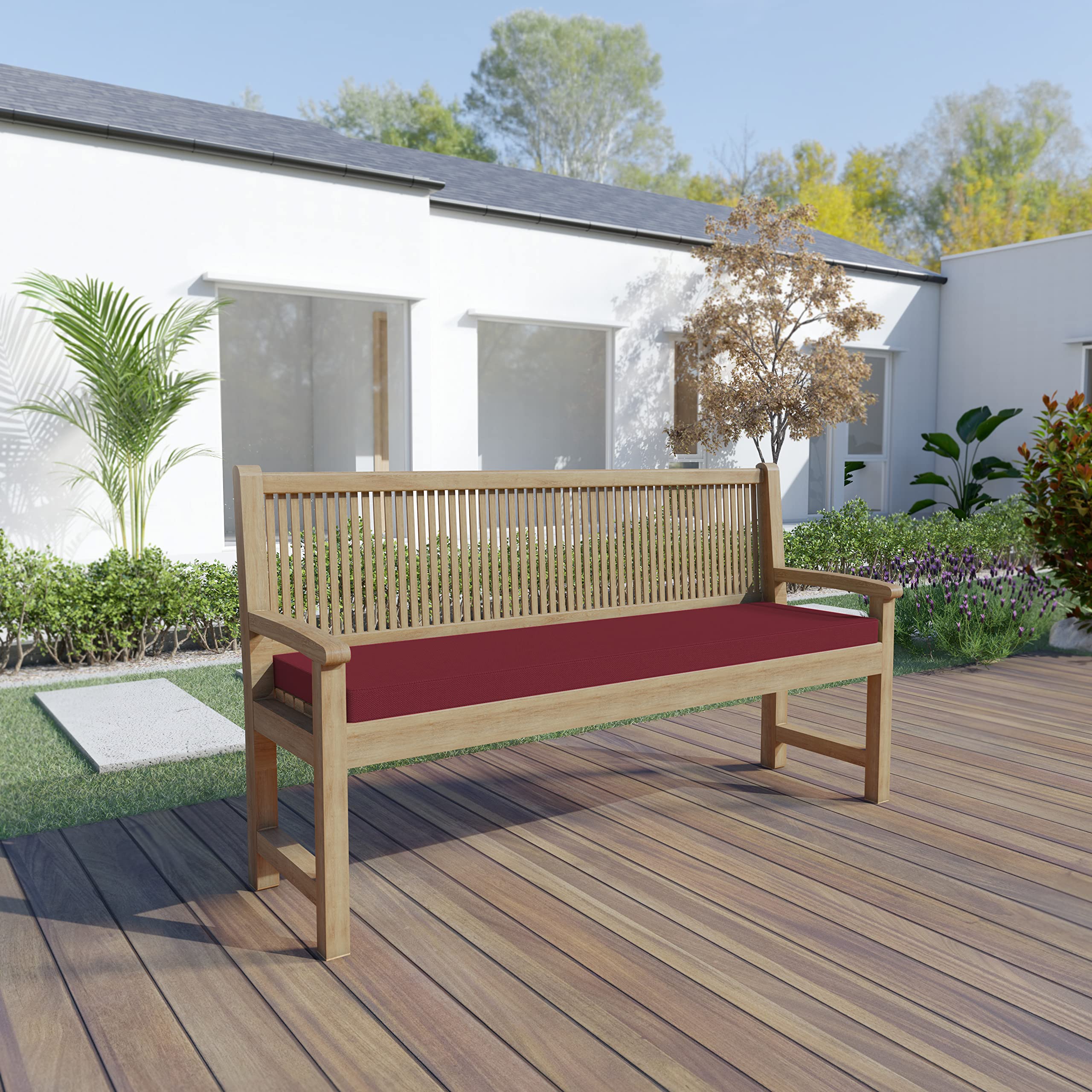 chilly pilley Bankkissen Wasserabweisend Bankauflage Bankpolster Reißverschluss mit Schlaufen Bankpolster Sitzkissen Kissen für Gartenbank Gartenbankauflage (140x50x5, Dunkelrot)