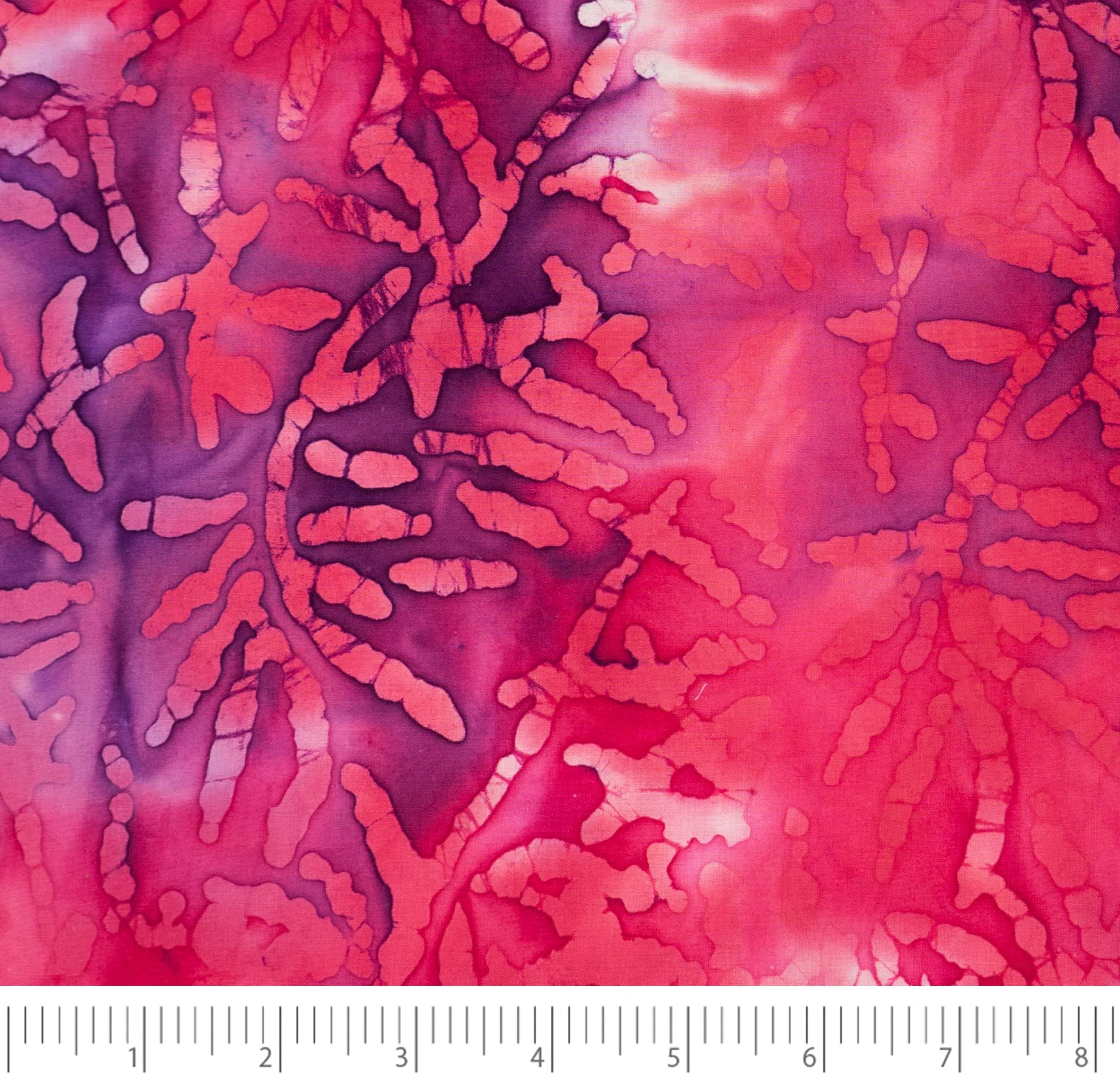 Fabric S-100% Cotton, Batik Collection, Pink and Purple Leaves, Cut by The Yard, 42 Inches