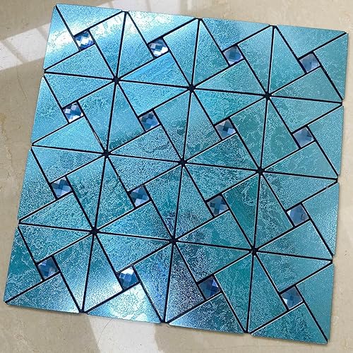 Miniatura 3 de HomeyMosaic Azulejos de 10 hojas para despegar y pegar en muro de cocina, chimenea, baño, molino de viento, vidrio en azul pulido