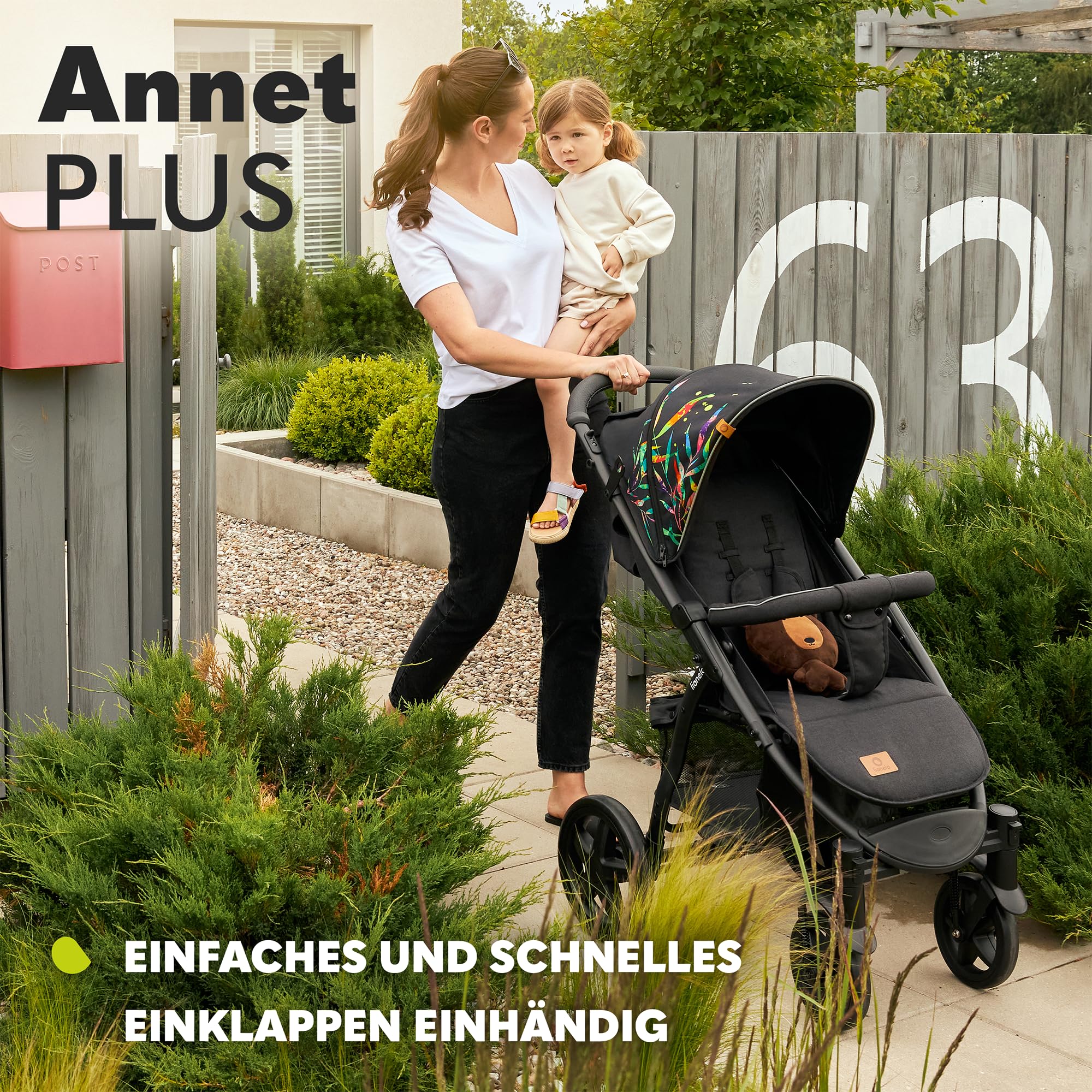 Lionelo Annet Plus Buggy Kinderwagen ab Geburt bis 22 kg, Liegefunktion flach, kompakt faltbar, große EVA Räder mit Federung, XXL Verdeck