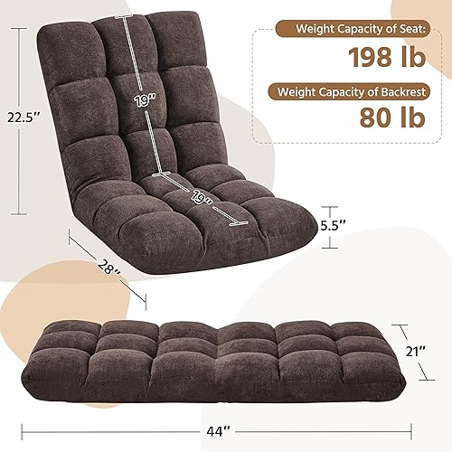 Miniatura 21 de Yaheetech Silla plegable de suelo con soporte para el respaldo, silla plegable acolchada para juegos con respaldo ajustable 14, sofá reclinable para