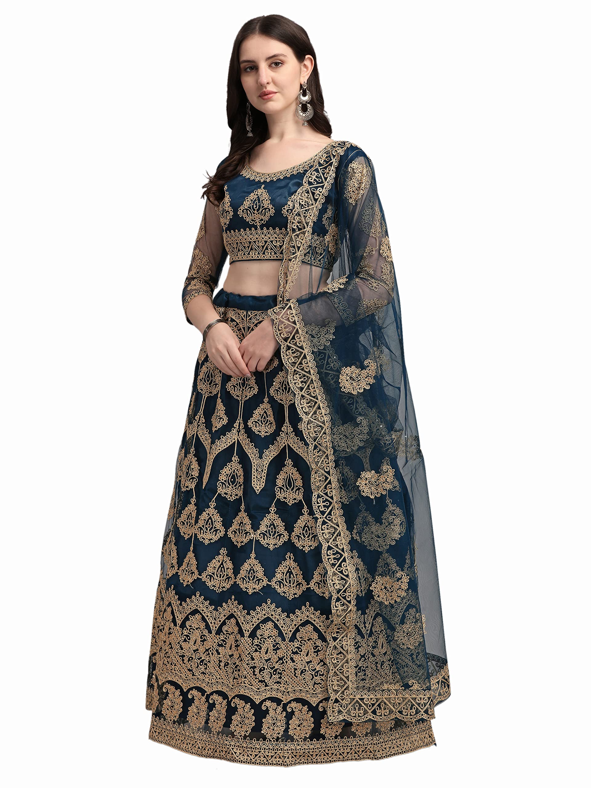 chain embroderied with Stone Work Woman s Flered Semi Stitched Lehenga choli.-image-35
