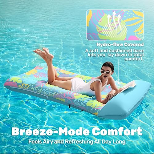 Miniatura 3 de SLOOSH Flotadores inflables para piscina, balsa – Alfombra de piscina cubierta de tela XL para adultos, flotador de agua inflable ultra cómodo con