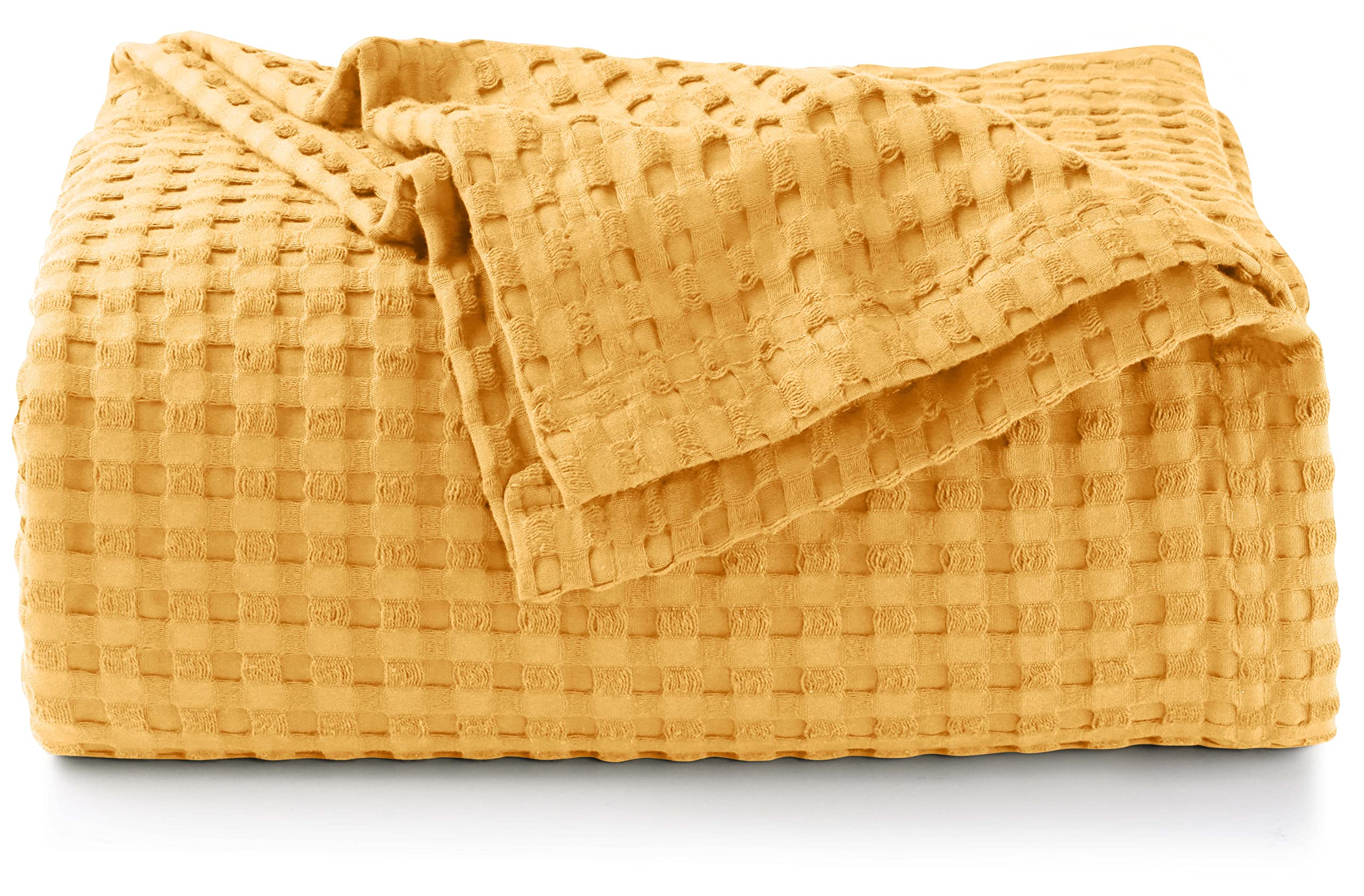 Utopia BeddingUtopia Bedding Cotton Waffle Blanket 300 GSM (Mustard - 90x90 Inches) Soft Lightweight Breathable Bed Blanket Queen Size Layering Any Bed for All Season