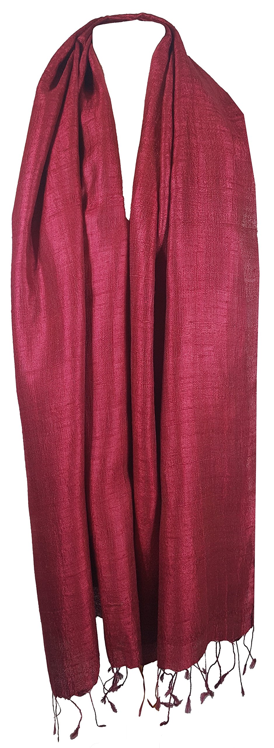 World of Shawls Raw Silk Scarf Maxi Wrap Stole Wedding Bridal Party Occasion Prom (Maroon)