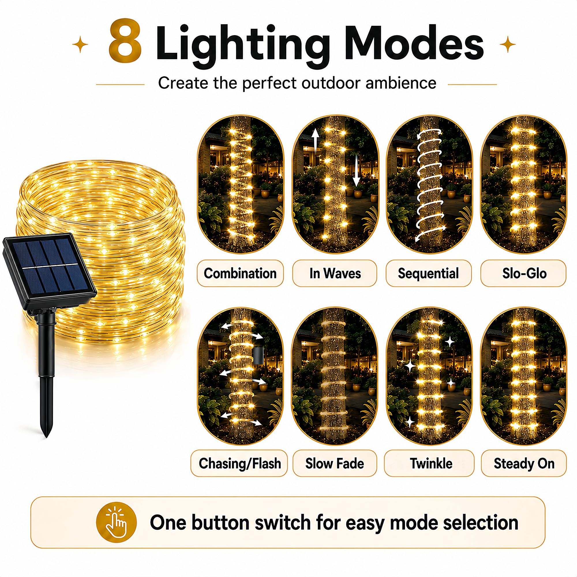 Solar-Lichterkette, 100 LEDs, IP65, wasserdicht, für den Außenbereich, für Party, Garten, Hof, Zuhause, Hochzeit, Weihnachten, Halloween, Urlaub, Baumdekoration, Beleuchtung (3 Stück)