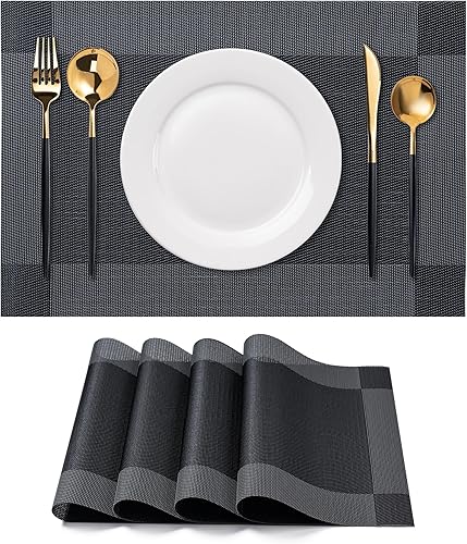 Miniatura 38 de CADONO Juego de 4 manteles individuales de vinilo lavables para interiores y exteriores, para mesa de comedor, duraderos, antideslizantes