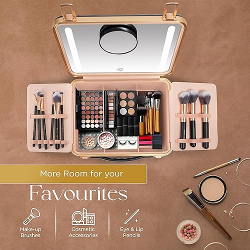 Miniatura 9 de Estuche de maquillaje con espejo iluminado recargable con almacenamiento inteligente, espejo de tres modos de luz, Negro, Moderno y elegante