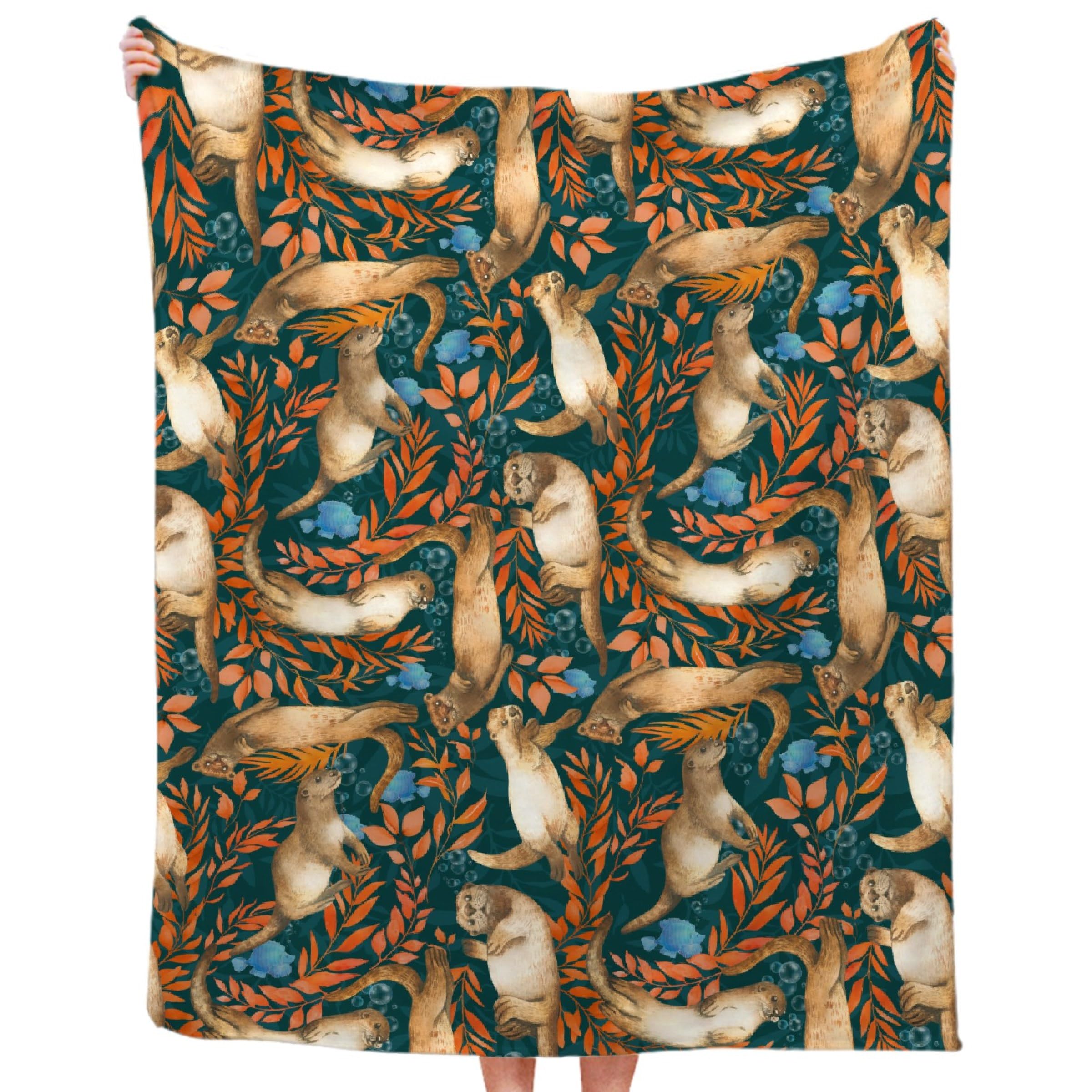 JOCASA Ocean Otters Blanket Gifts Flannel Lightweight Soft Cozy Blankets Throws Sea Theme Baby Blankets Girls Boys Kids Adult Couch Sofa Bedding 60