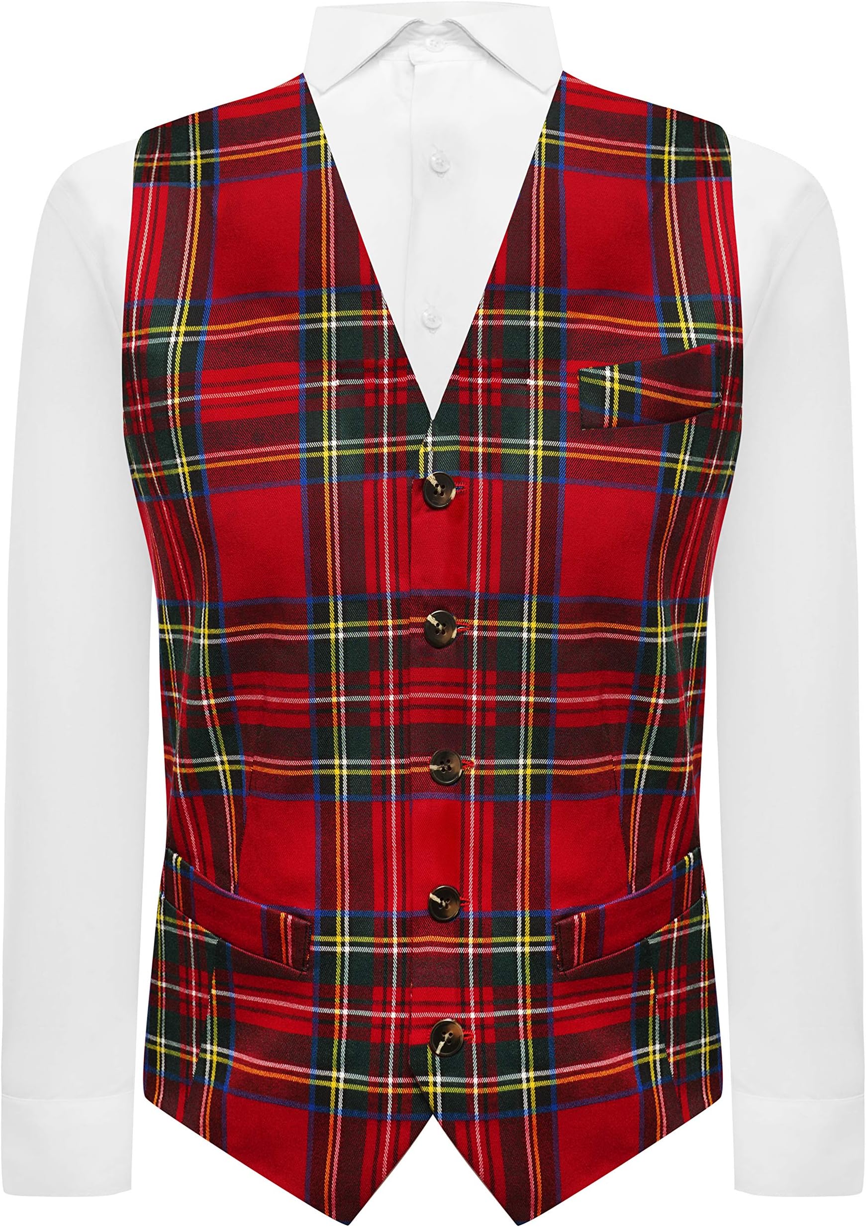 Traditional Red & Yellow Tartan Check Tailord Fit Waistcoat, Scottish, Stewart, Burns Night