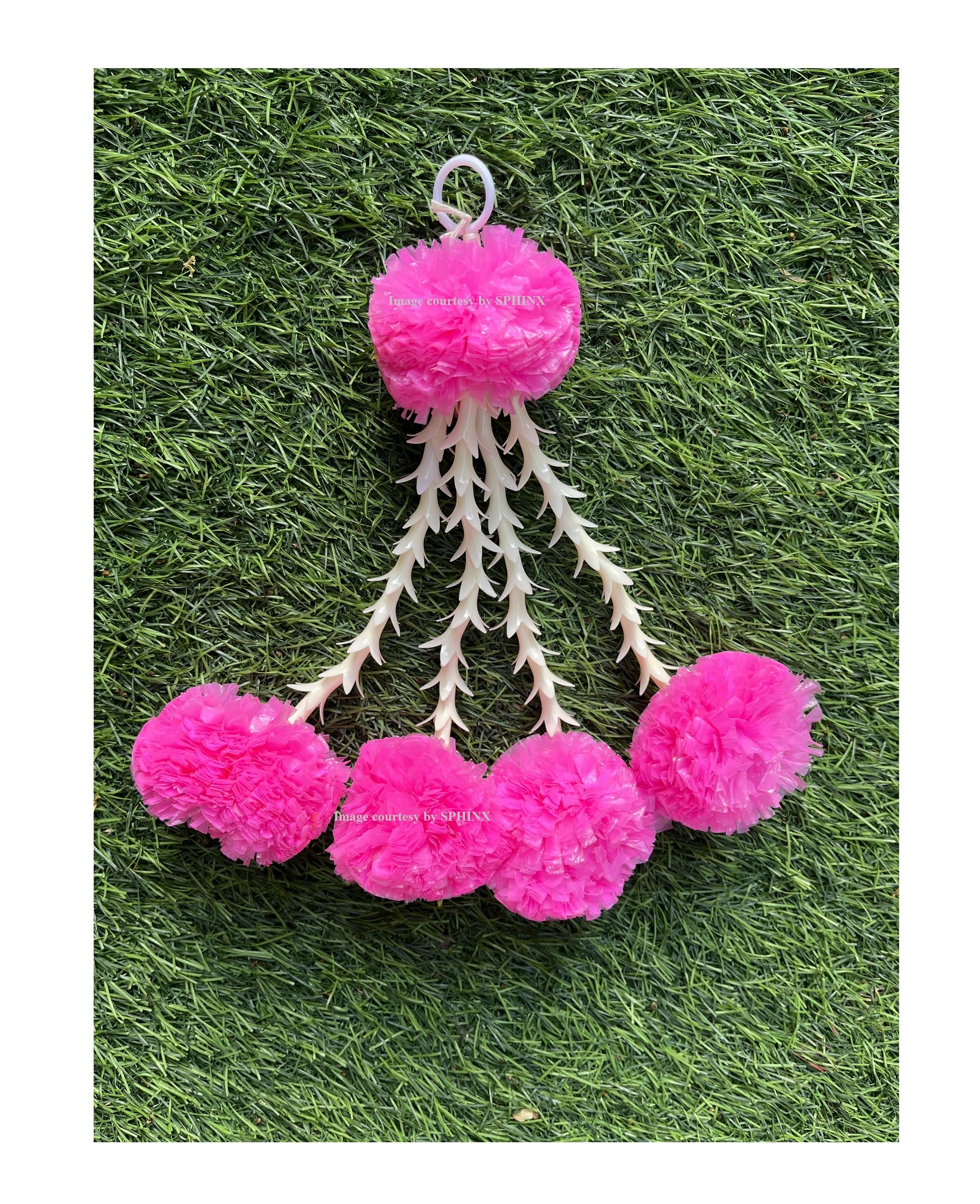 SPHINX Artificial Marigold & Rajnigandha Tassles, Clustered strings, Decorative Latkans,Easy Simple Backdrop Hangings for Decorations (Baby Pink (4L) Approx 20 cms height, 50)