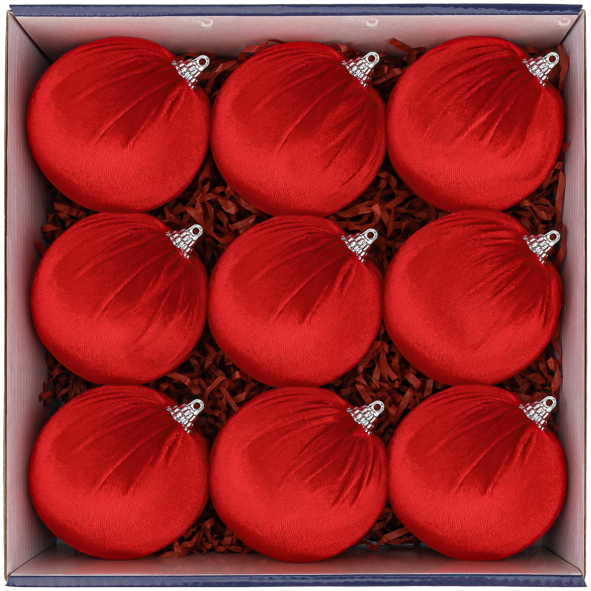 Boules de Noël en velours coffret de 9 suspensions rouges cadeau mariage