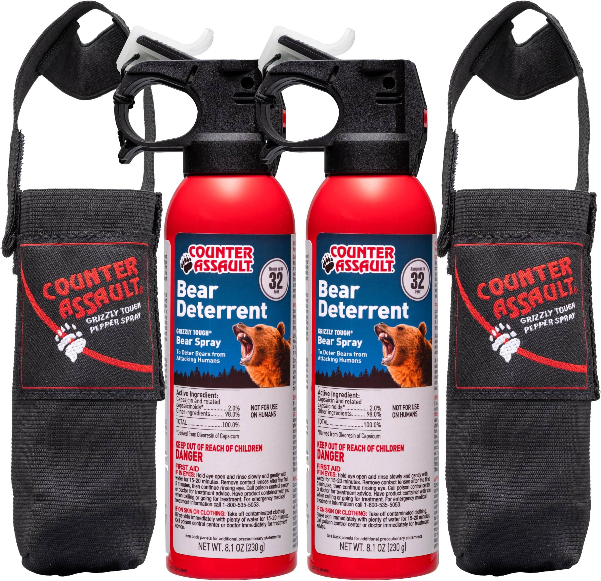 Bear Spray - Bears, Mountain Lions, Coyotes - Long-Range 32ft Distance - Pepper Spray Safety Gear for Hiking & Camping Protection - 2% Capsaicin - 8.1 oz