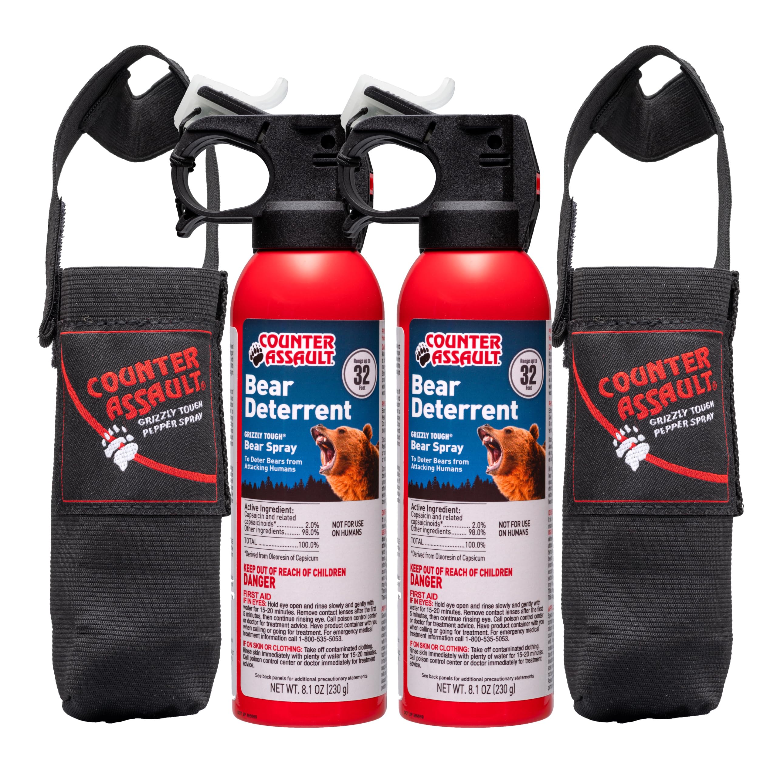 Counter Assault Bear Spray - Bears, Mountain Lions, Coyotes - Long-Range 32ft Distance - Pepper Spray Safety Gear for Hiking & Camping Protection - 2% Capsaicin - 8.1 oz
