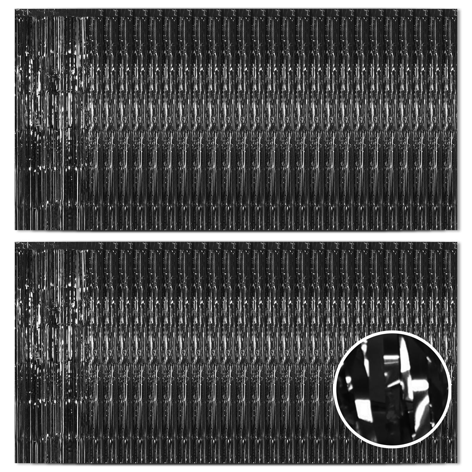 Lot de 50 rideaux à franges en feuille d'aluminium métallique pour décoration de fête d'anniversaire, cabine photo, 1 x 2,5 m, noir