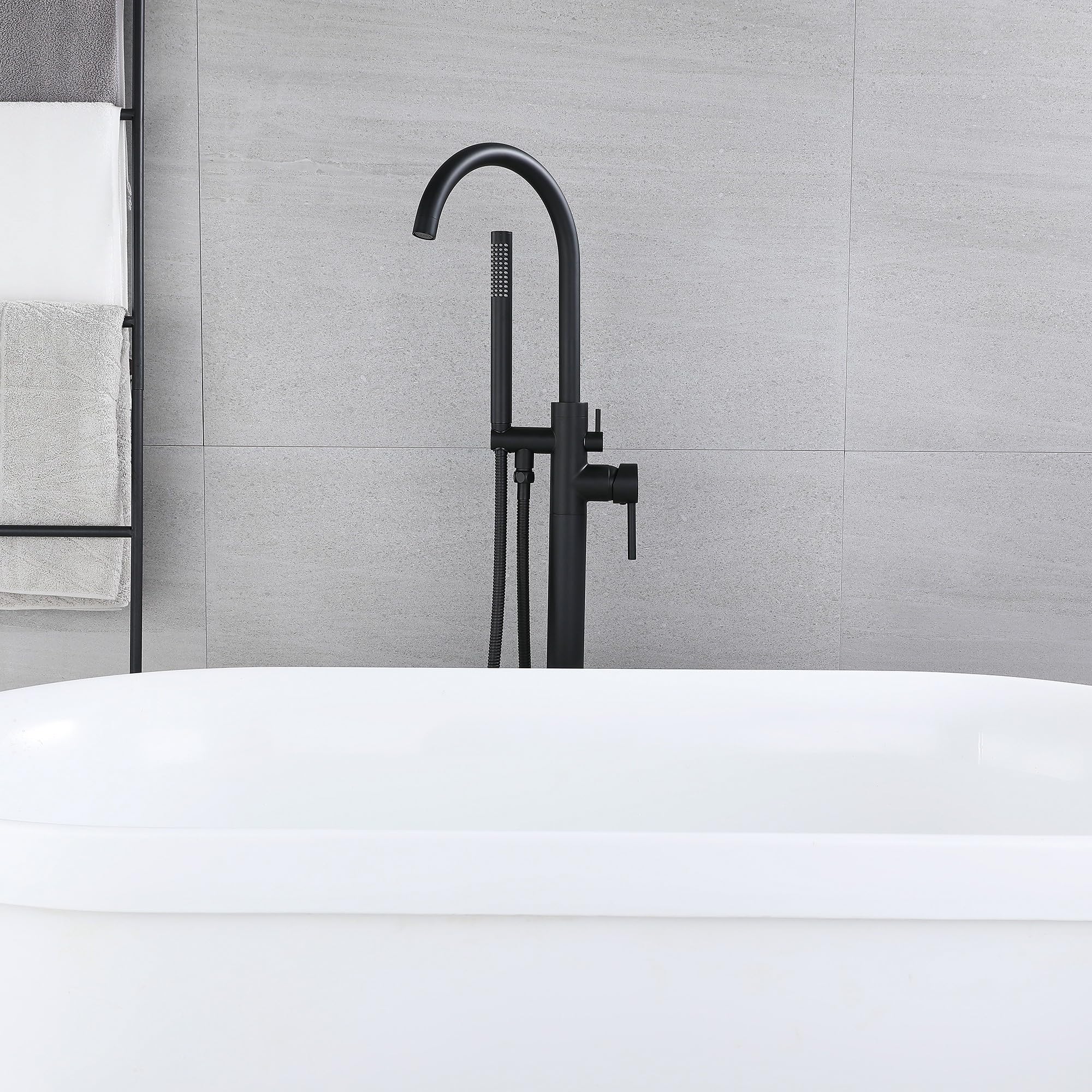 Freestanding Rubinetti Per Vasca nero, Montaggio A Pavimento Miscelatore Rubinetto Per Vasca Rubinetto Per Vasca Da Bagno Indipendente, Girevole A 360°, Con Doccetta Per Vasca (nero-A)