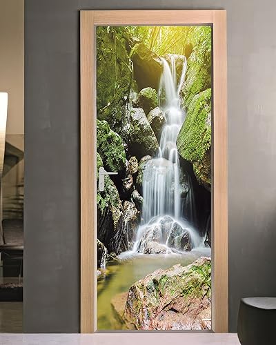 FLFK Adhesivo para puerta, mural 3D para despegar y pegar, papel tapiz autoadhesivo extraíble para puerta de cascada para decoración del hogar, 30.3