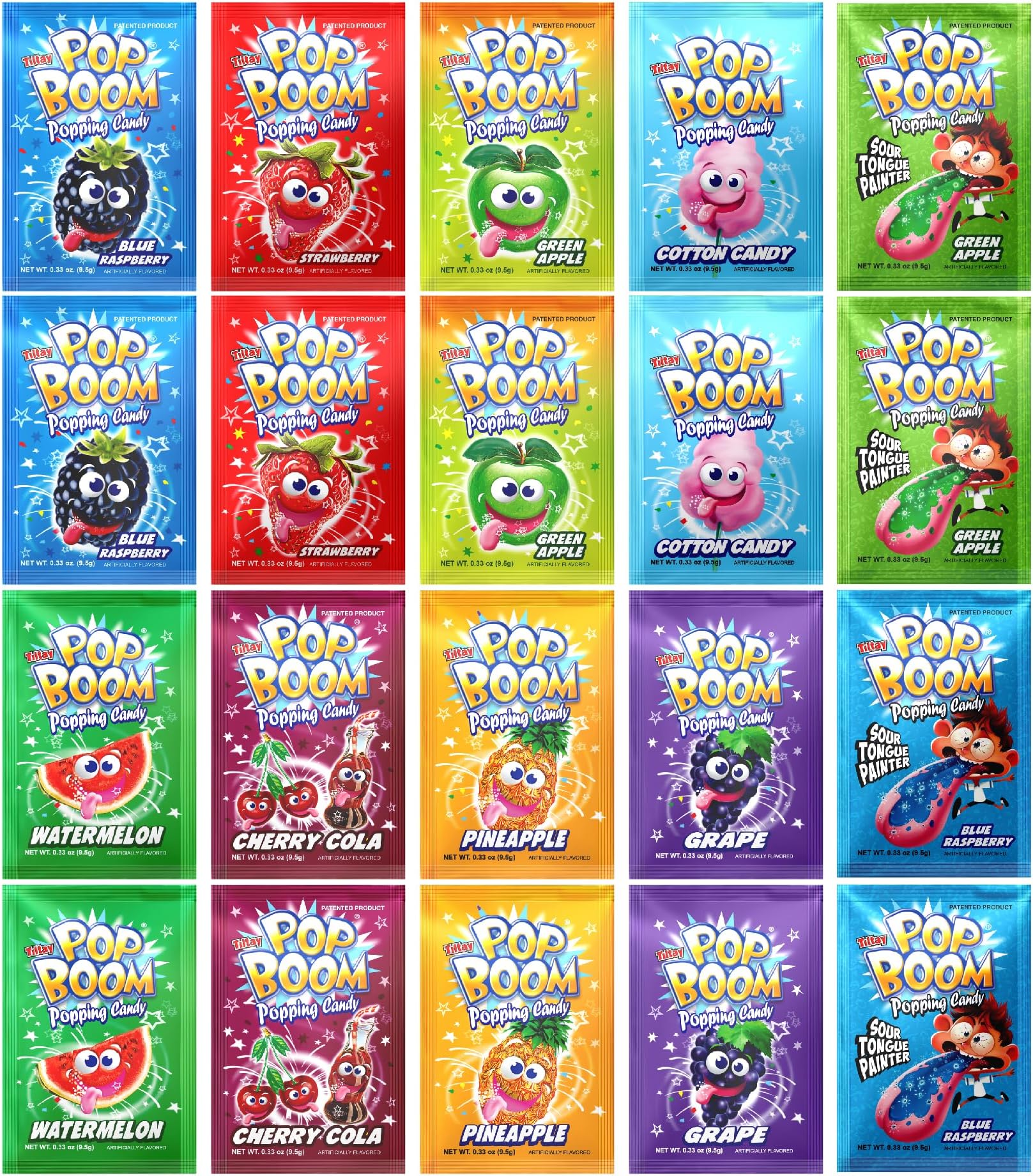 - Pop Boom Popping Rocks Candy - Variety Pack of 20 - Ten Different Flavors (0.33 oz each)