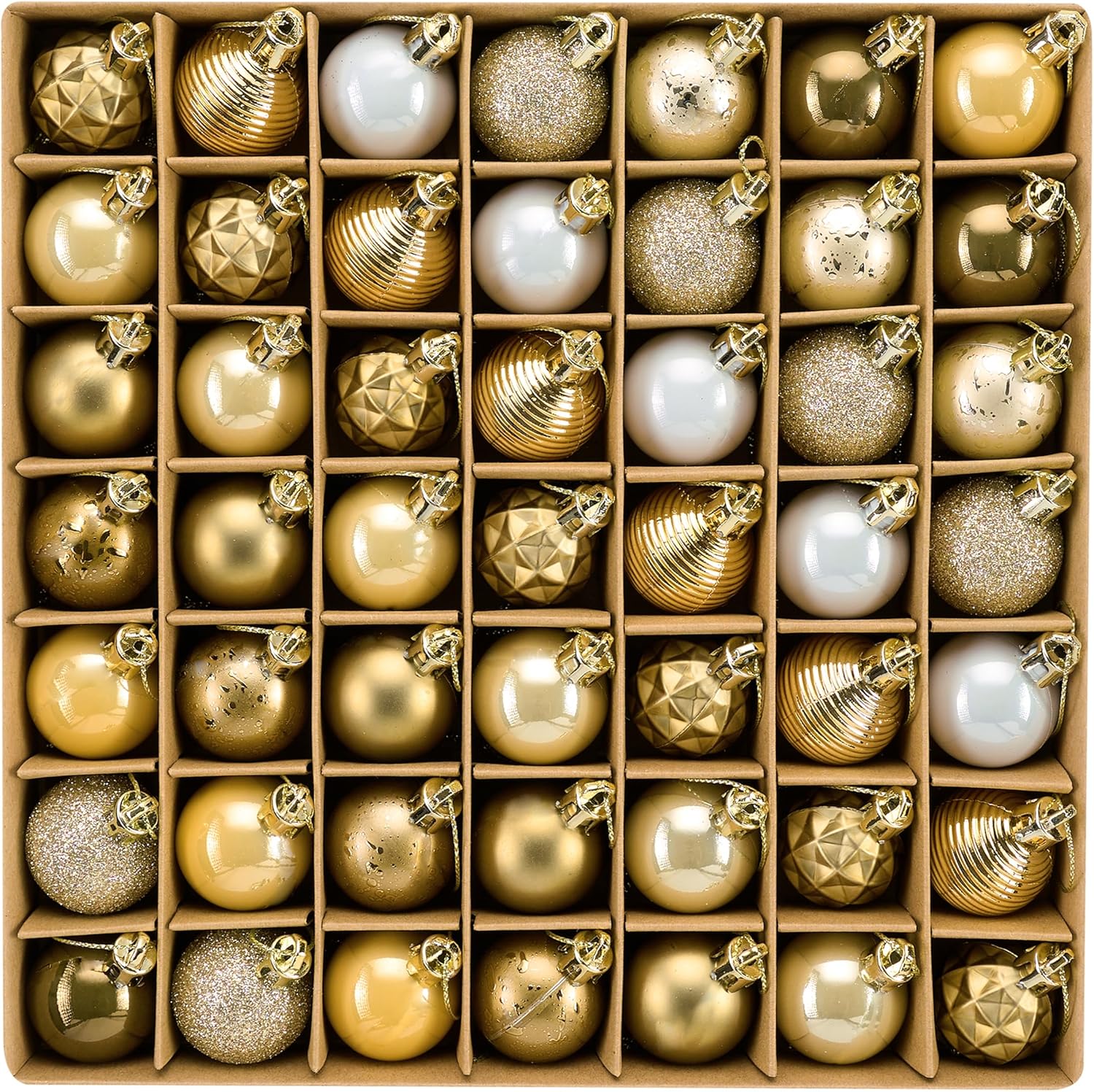 DecorbyHannah Mini Christmas Ornaments, 49ct 1.18 inches Small White Gold Ornaments for Christmas Tree Decorations, Shatterproof Plastic Hanging Ball Bulk Set for Xmas Holiday Table Decor Gold Copper