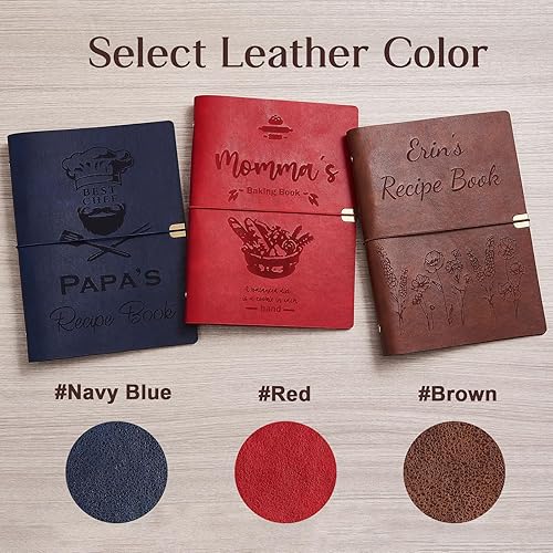 Miniatura 4 de Libro de recetas de cuero hecho a mano, diario cuaderno con grabado personalizado del nombre, libros de cocina familiares personalizados,