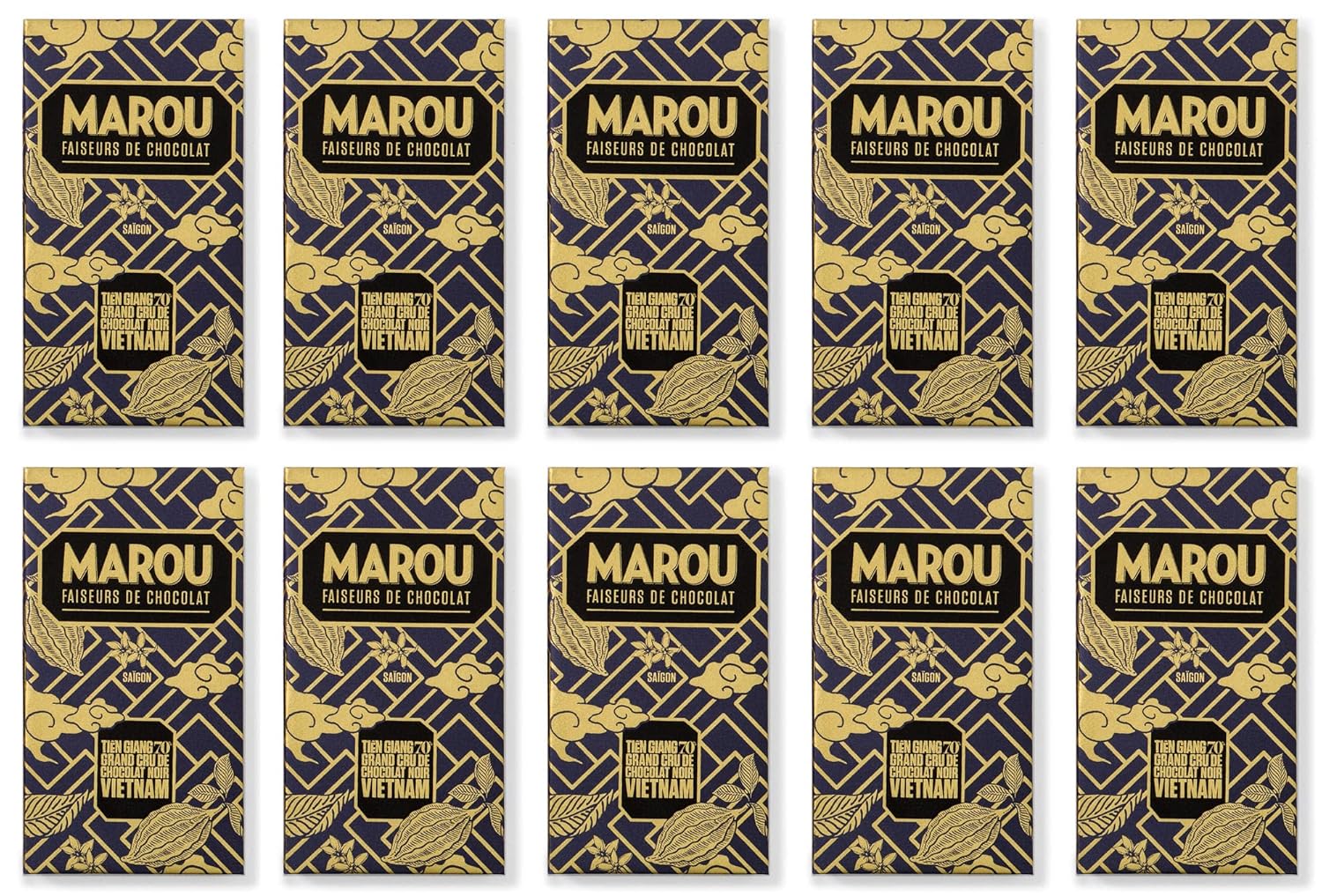 Marou Origin Tien Giang 70% Cacao Dark Chocolate 3-Pack | Vietnam Single Origin, Dairy Free, Gluten Free, Soy Free | 3 x 80g Bar