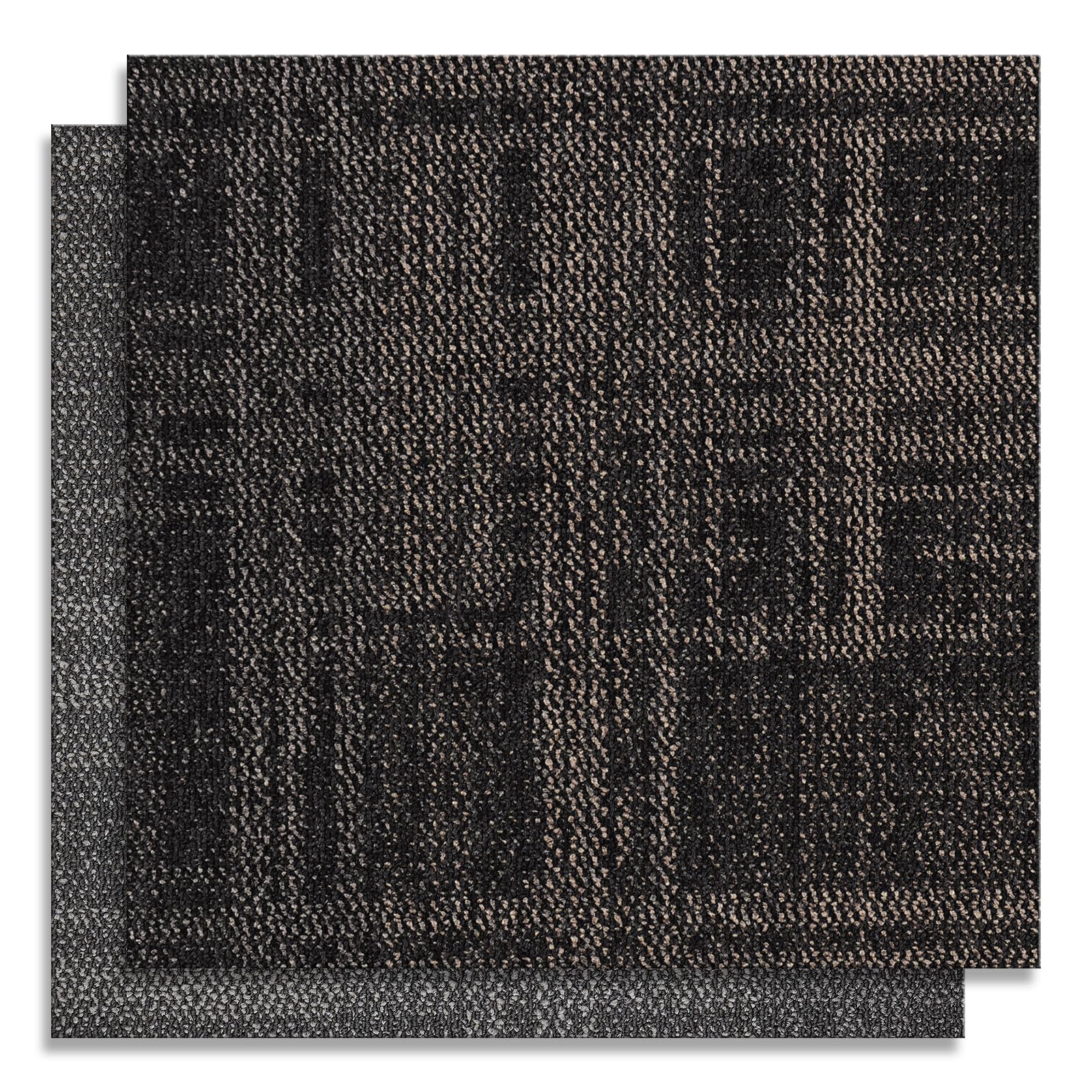 Carpet Tiles 20x 20 Inch, Floor Square Carpet Tiles, Indoor Outdoor Carpet Tile for Home Basement Commercial, Black & Grey-24 Tiles/64.5 Sq.Ft per Box