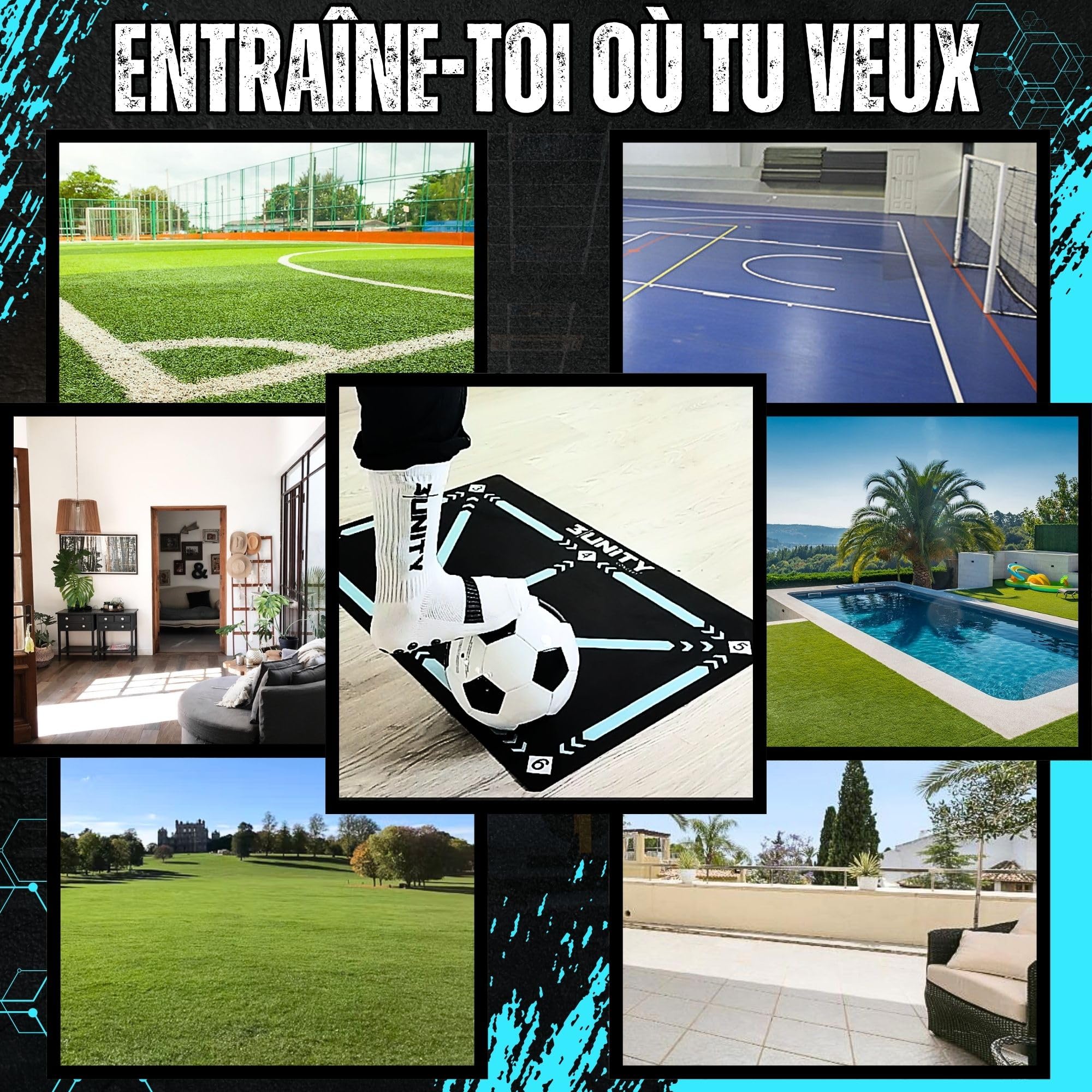 Kit de Tapis Entrainement Foot 60x90 avec 8 Plot Sport et Chaussette Antidérapante Foot - Tout ce Dont Vous Avez Besoin pour Devenir Une Grande Star - Football Accessoire - Tapis Football