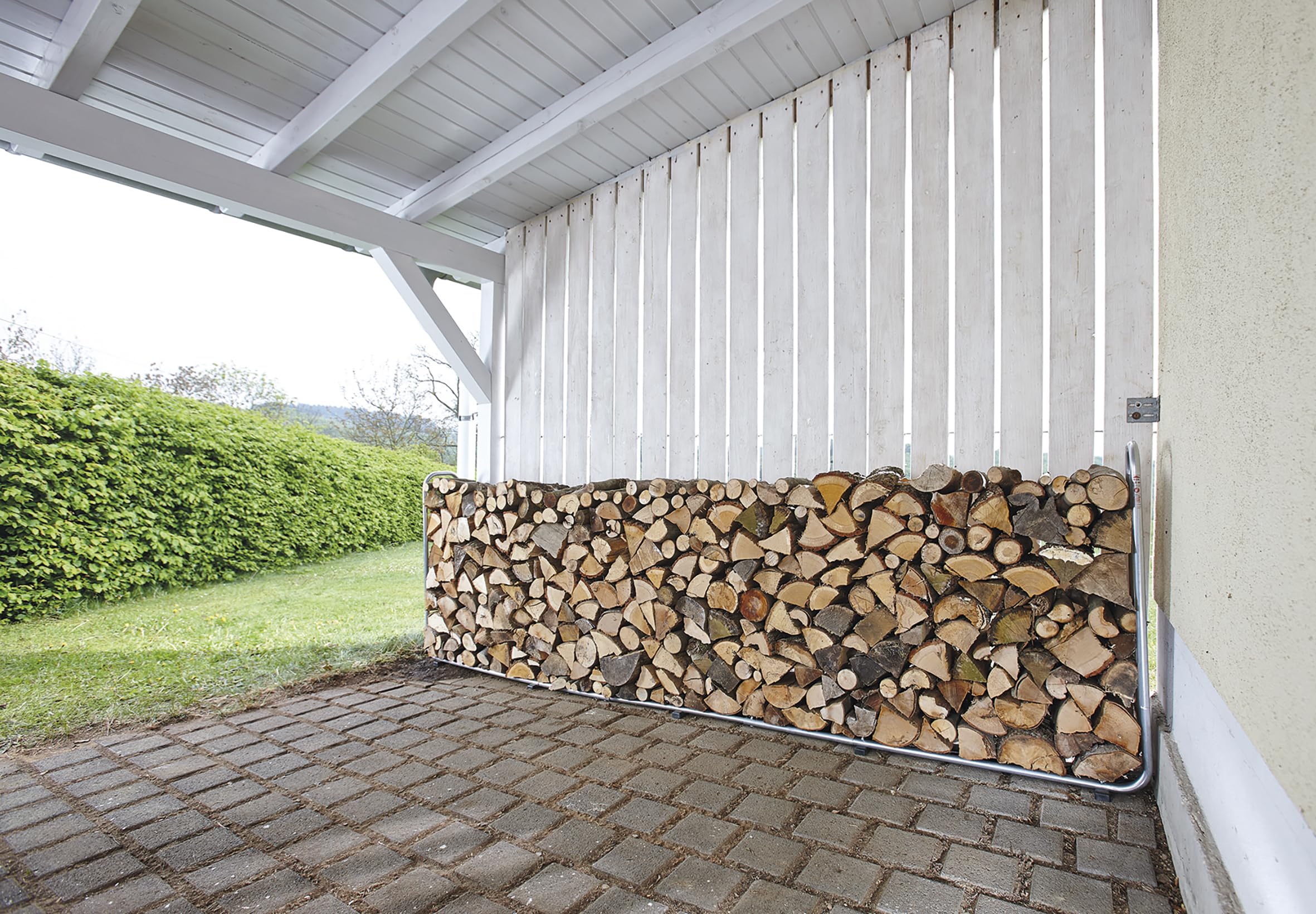 wolfcraft Stockeur de Bûches Modular XXL, Support Bois de Chauffage 3,2 m | Range-bûches ajustable 1,6 m³, pour bûches de 25 à 50 cm, aération optimale et montage sans outil. 5125000