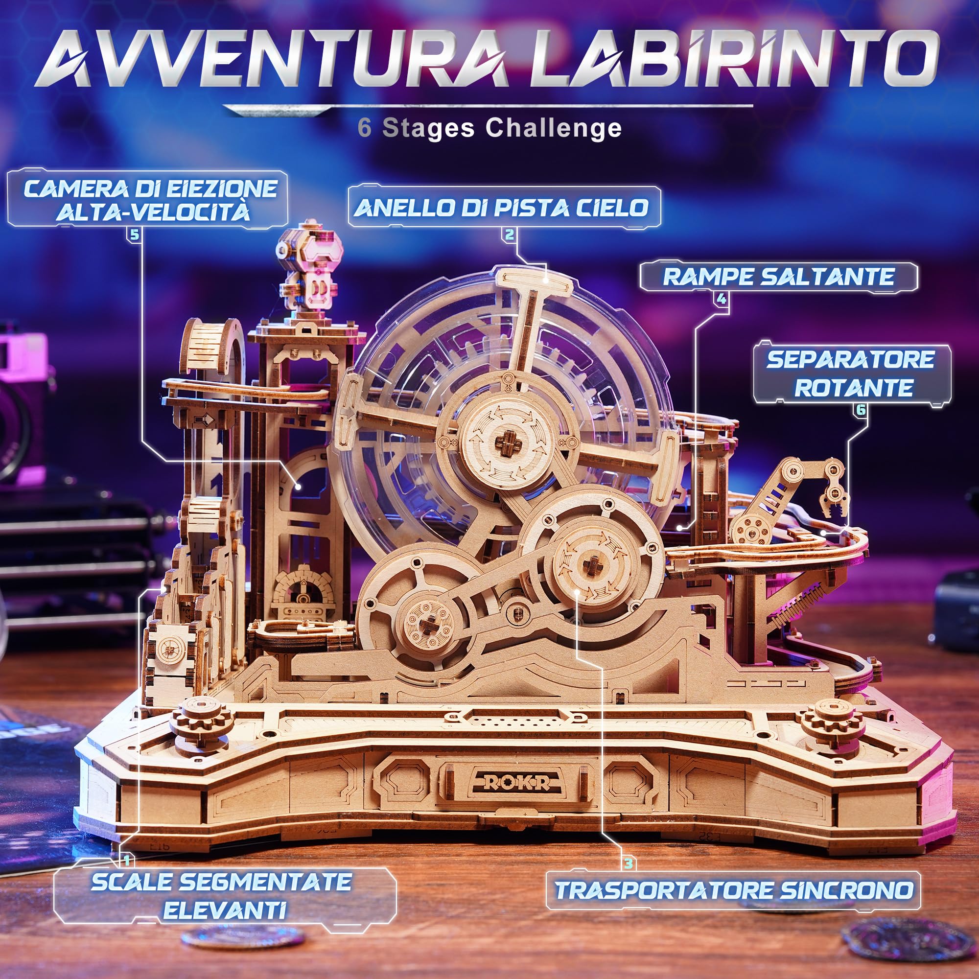 ROKR Puzzle 3D in Legno Gear Ball Challenge,EGC01 | Pista Biglie Modellismo da Costruire per Adulti,Regali Fai Da Te per Uomini e Bambini