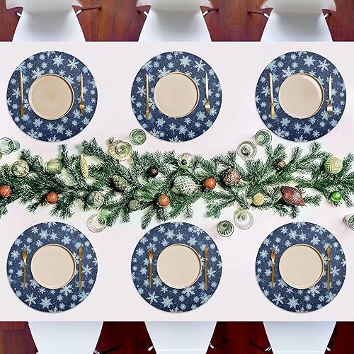 Miniatura 7 de White Blue Snowflakes Blue Dinner Table Placemats, Heat Resistant Non Slip Circle Washable Placemats for Kitchen one sizex1