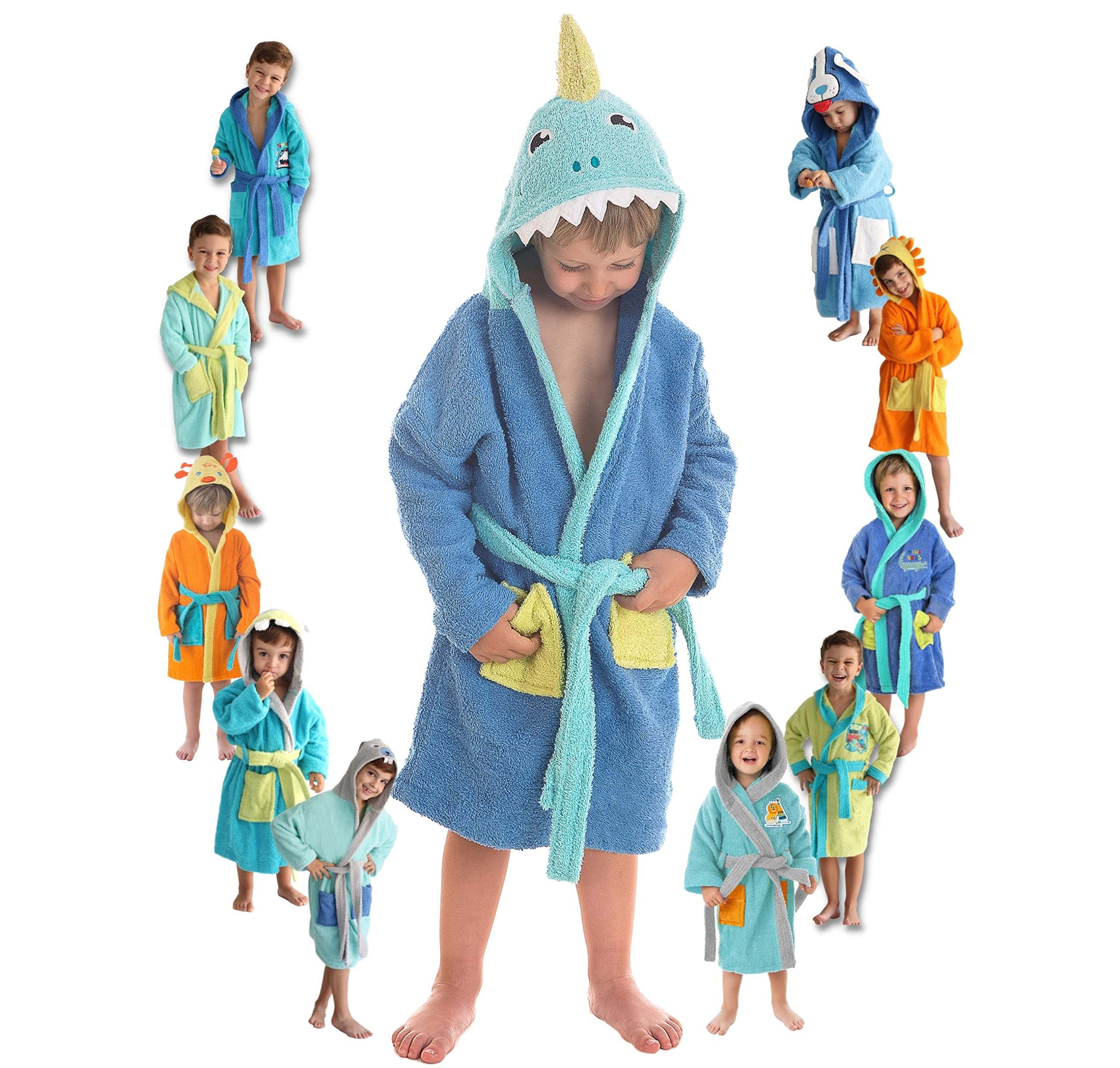 LEBENGOOD Albornoz Niños 100% Algodón OEKO-TEX 2 Bolsillos Cinturón Capucha