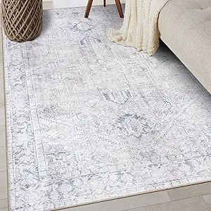 Rugshop Blue Vintage Boho Medallion Area Rug — Machine Washable, 3'3"x5 for Living Room, Bedroom and Home Office