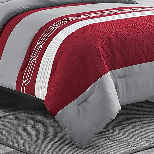 Miniatura 9 de WPM WORLD PRODUCTS MART Juego de edredón alternativo de plumón morado y gris tamaño Queen incluye edredón y fundas de almohada para dormitorio