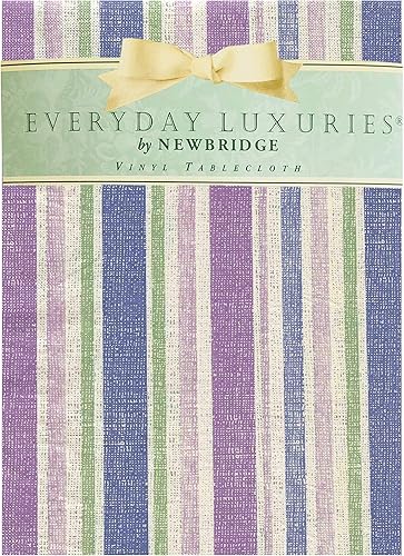 Miniatura 2 de Newbridge Mantel de vinilo a rayas festivas lavanda con reverso de franela, mantel de vinilo cuadrado de 52 x 52 pulgadas con parte trasera de