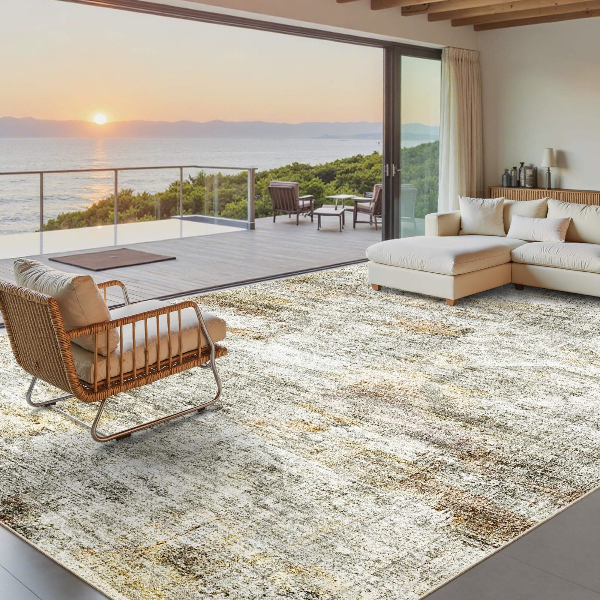 Soalmost Washable Area Rug 8x10 Large Soft Living Room Rugs Grey/Rust | Vintage Non-Slip Carpet for Dining Bedroom, Stain Resistant Low Pile Foldable Lightweight Floor Mat Under Table Home Decor Grey/Rust 8' x 10' (Rectangular)