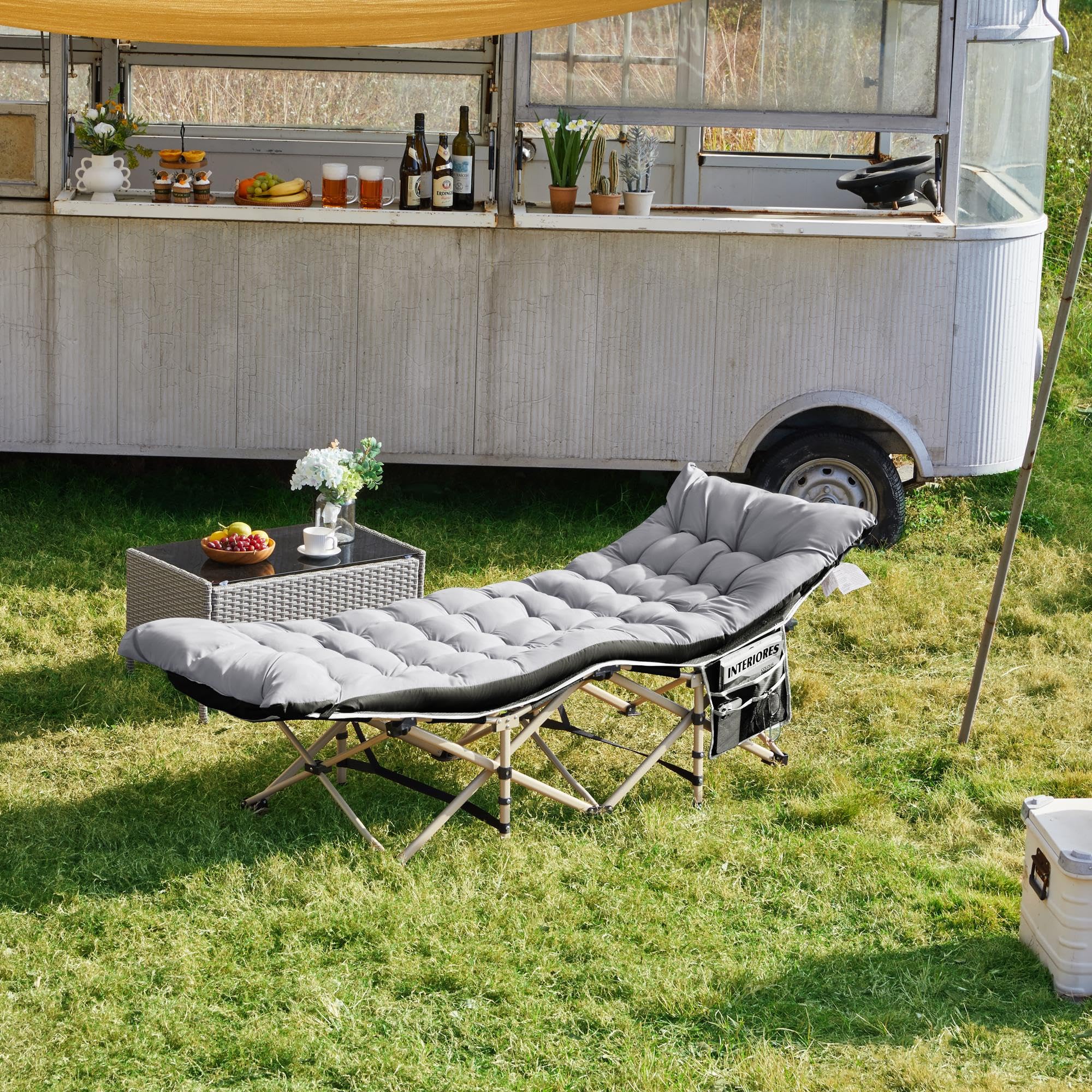 Yaheetech Lit de Camp Pliable avec Matelas Pochette 150 kg Charge Pliant 1 Personne Longueur 191 cm avec Sac de Transport Cadre en Métal pour Extérieur Voyage Pêche Randonnée Maison Jardin