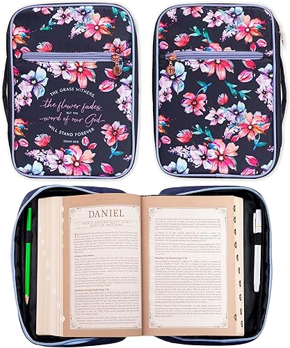 Miniatura 2 de Funda de Biblia de moda azul marino  Palabra de Dios permanece para siempre Isaías 408  Funda de nailon floral para Biblia (tamaño grande)
