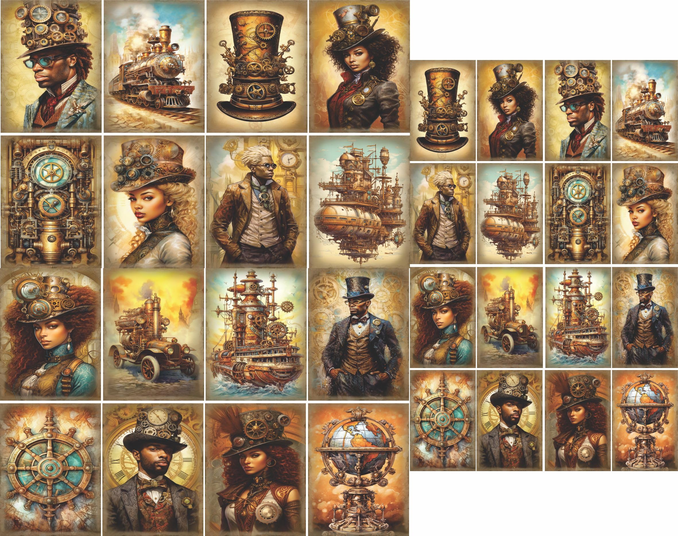 Steampunk Black Rice Paper, 8 x 10.5 inch (6pc) - Mulberry Paper for Decoupage Scrapbooking Cards Crafts by Craft Kreatively