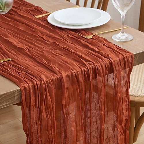 Asee'm Terracotta Fall Cheesecloth Table Runner 10FT Boho Burnt Orange