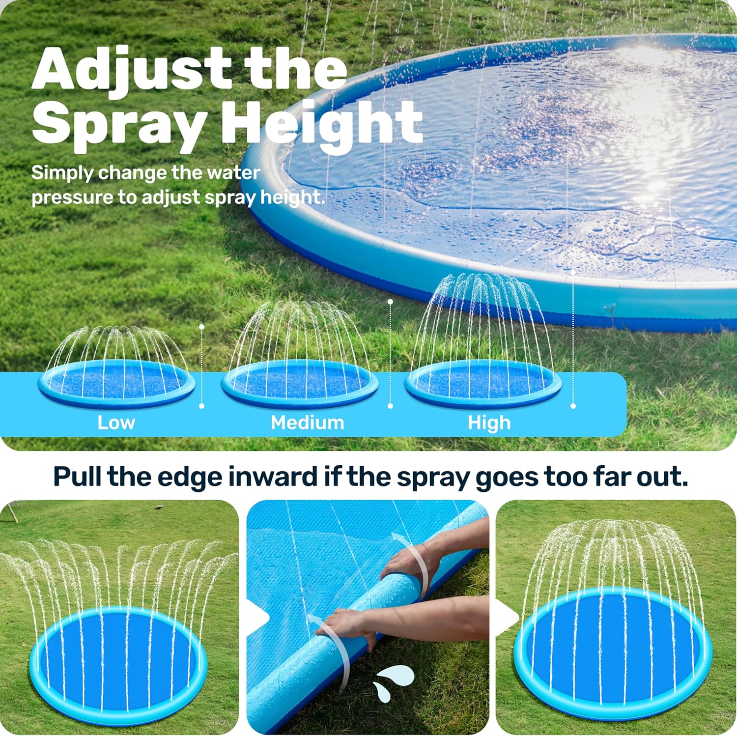 SLOOSH 120" Non-Slip Splash Pad Sprinkler - Outdoor Water Toys Play Mat for Toddlers Kids Dogs, Outside Thickened Sprinkler Pool Party Durable Backyard Fountain for Girls Boys Pets(120in, Blue)