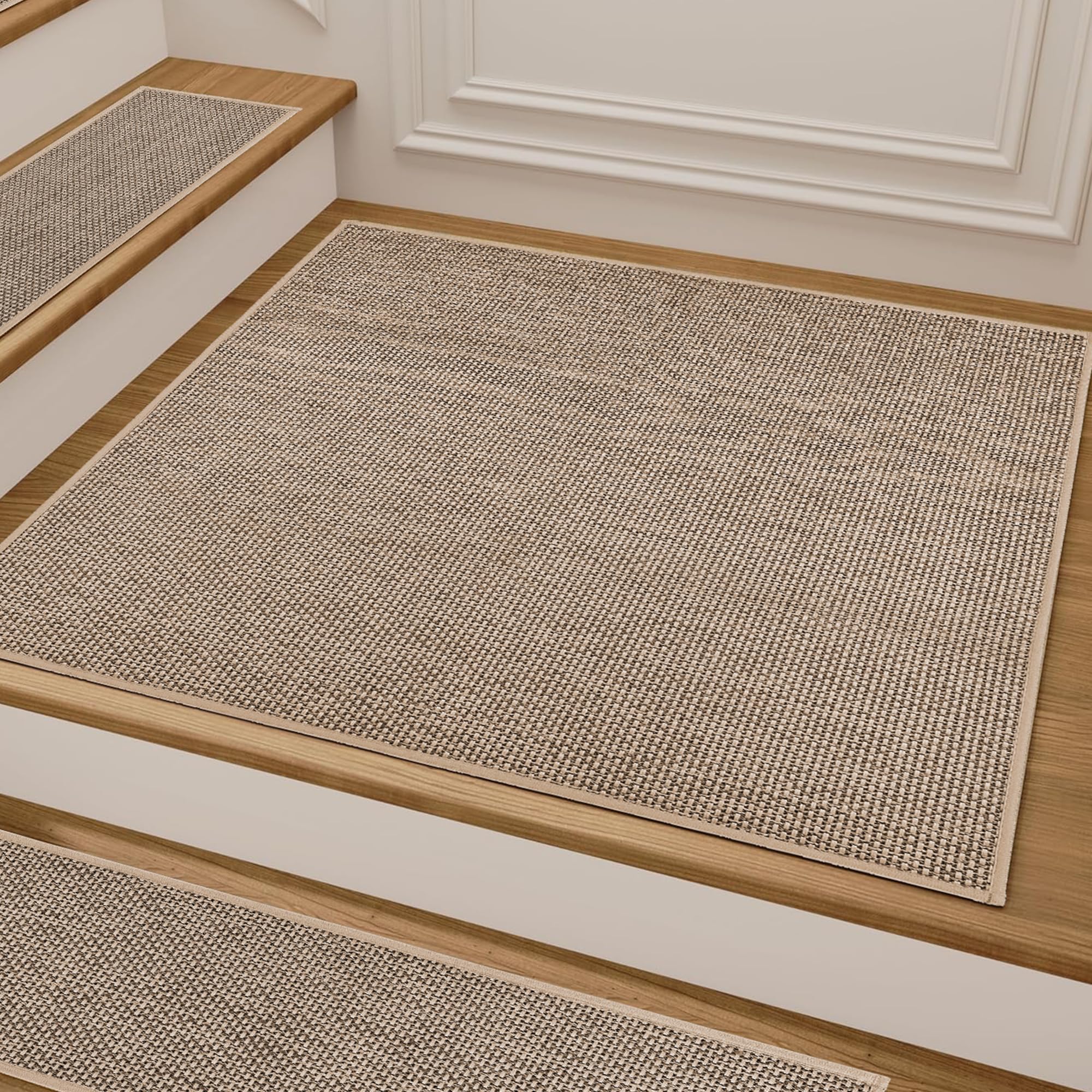 Deerly Comfortable Stair Landing Carpet Non Slip Breathable Linen Rug for Wooden Steps Peel and Stick Landing Mat Covers Indoor Absorbent with