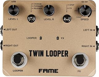 Stereo Looper Pedal für Gitarre, Fame Twin, 10 Minuten Aufnahmezeit, Unbegrenzte Overdubs, True Bypass, Geeignet für Live und Studio