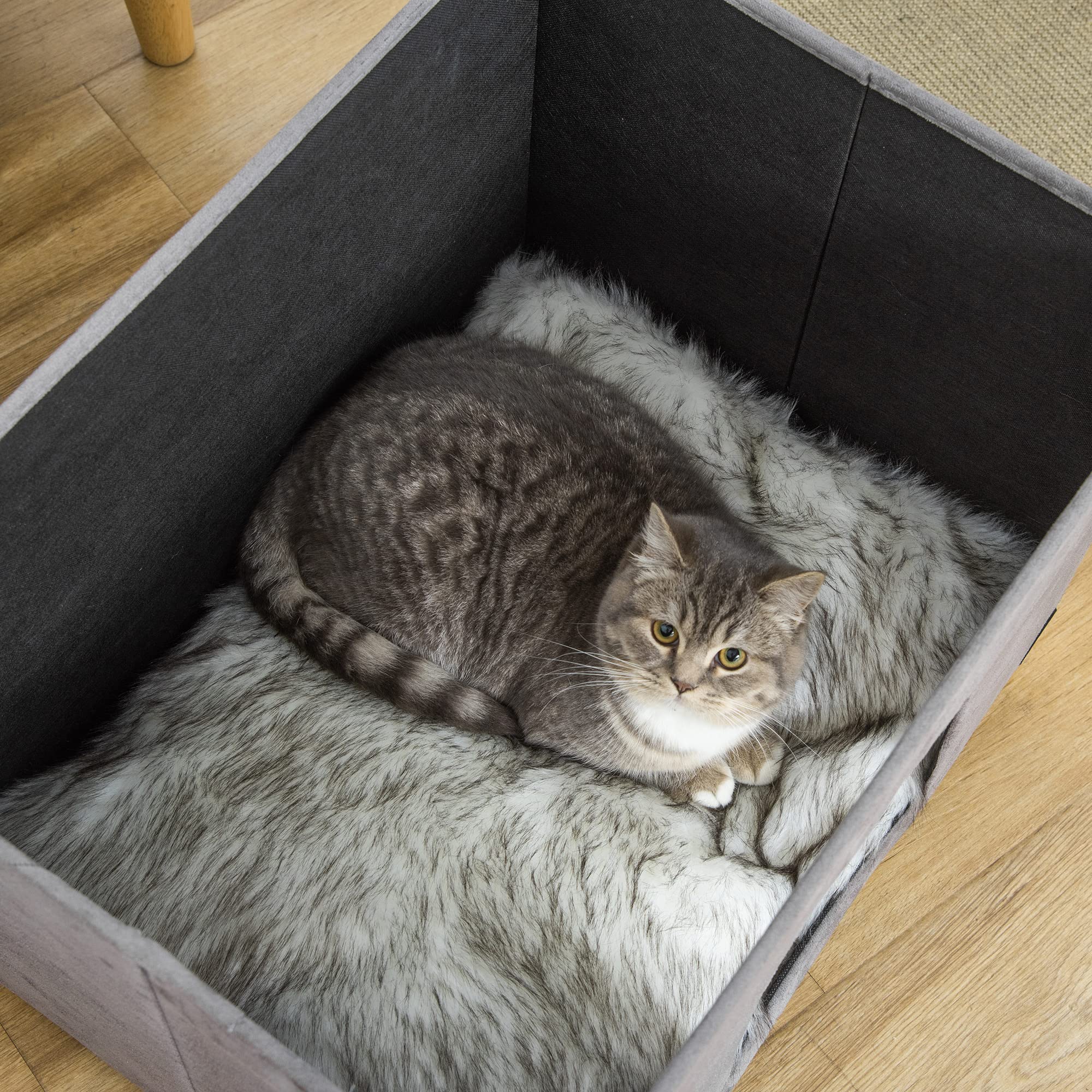 PawHut Casetta per Gatti Pouf Poggiapiedi con Cuscino Rimovibile e Lavabile, Sgabello Poggiapiedi con Cuccia e Piedini, Grigio